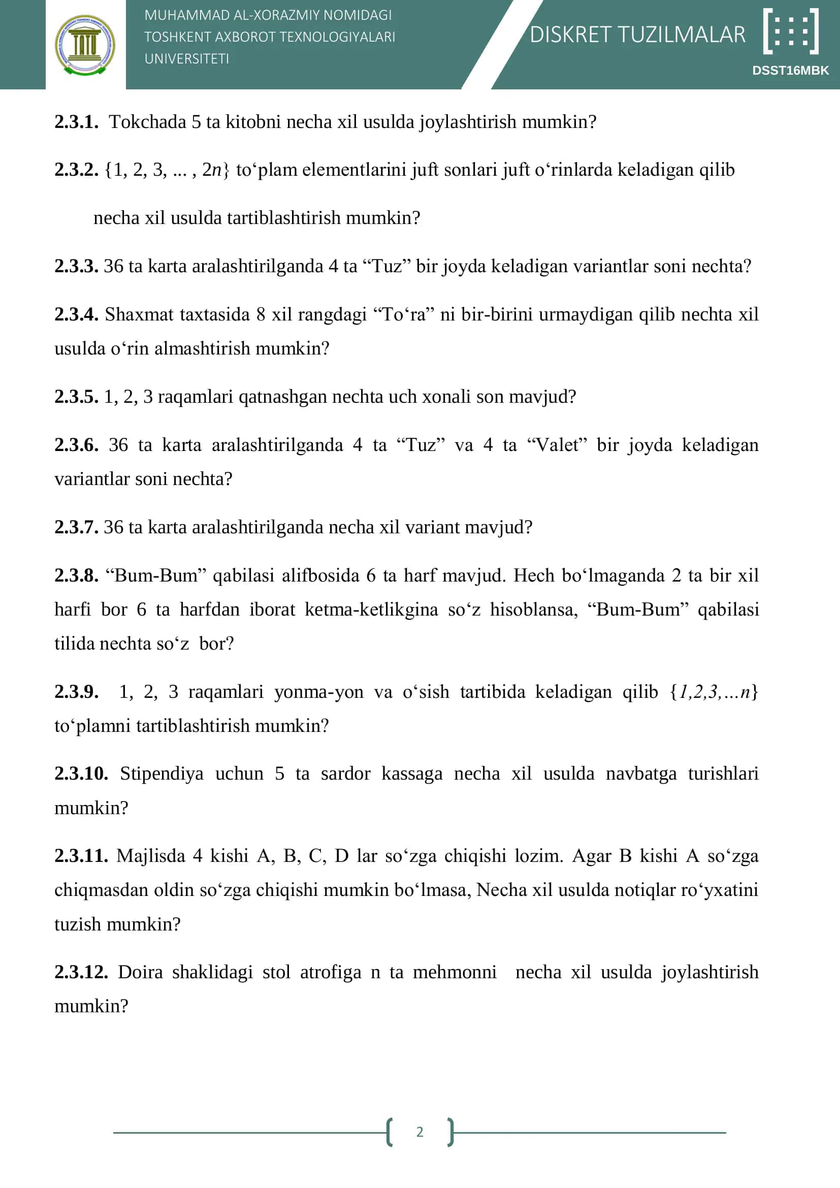 HISOB DISKRET TUZILMALAR 2
