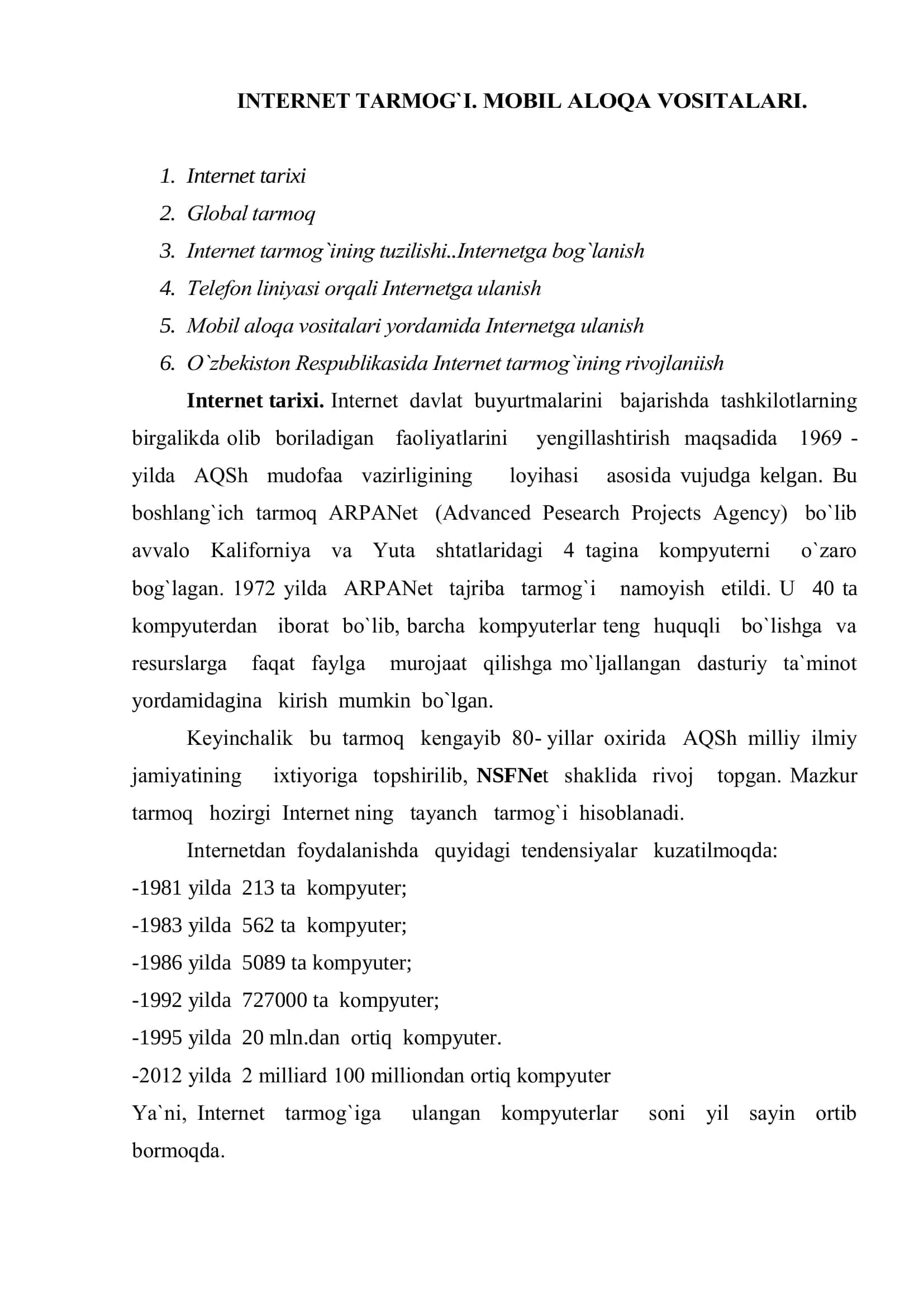 INTERNET TARMОG`I. MОBIL ALОQA VОSITALARI 2