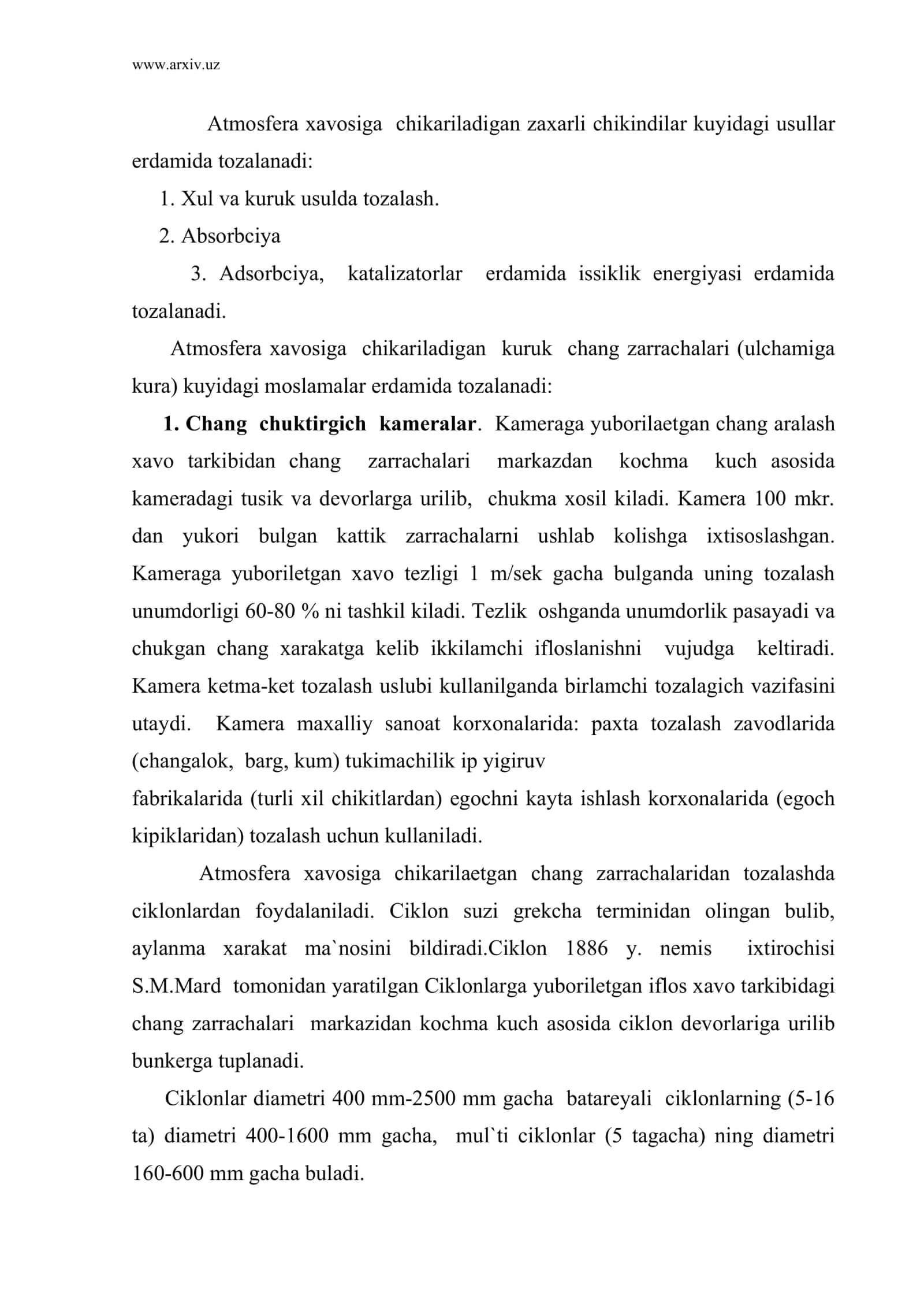 Atmosfera xavosini tozalash usullari 2