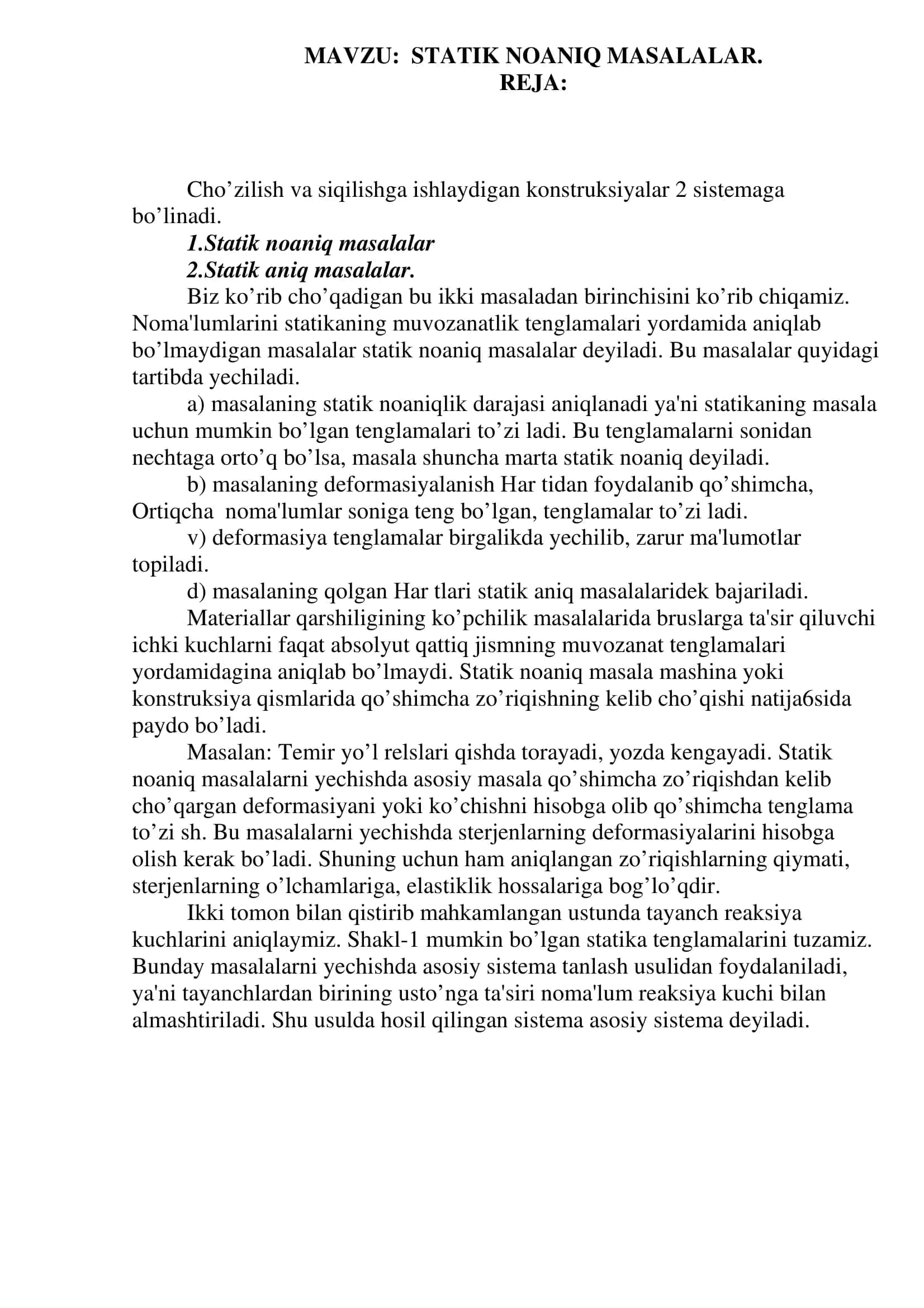 STATIK NOANIQ MASALALAR 2