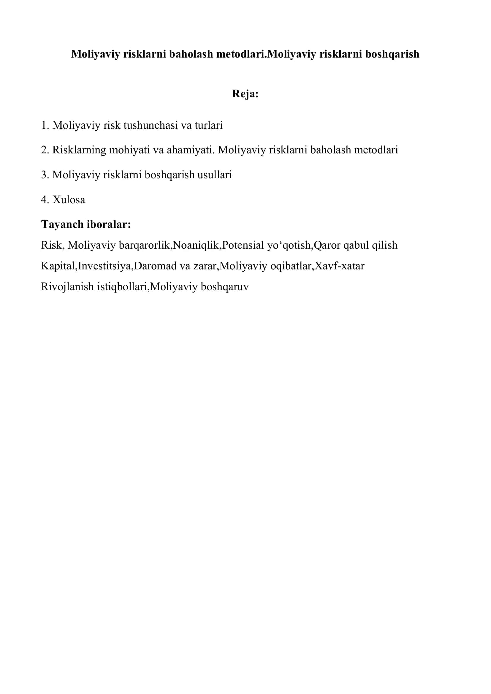 Moliyaviy risklarni baholash metodlari 2