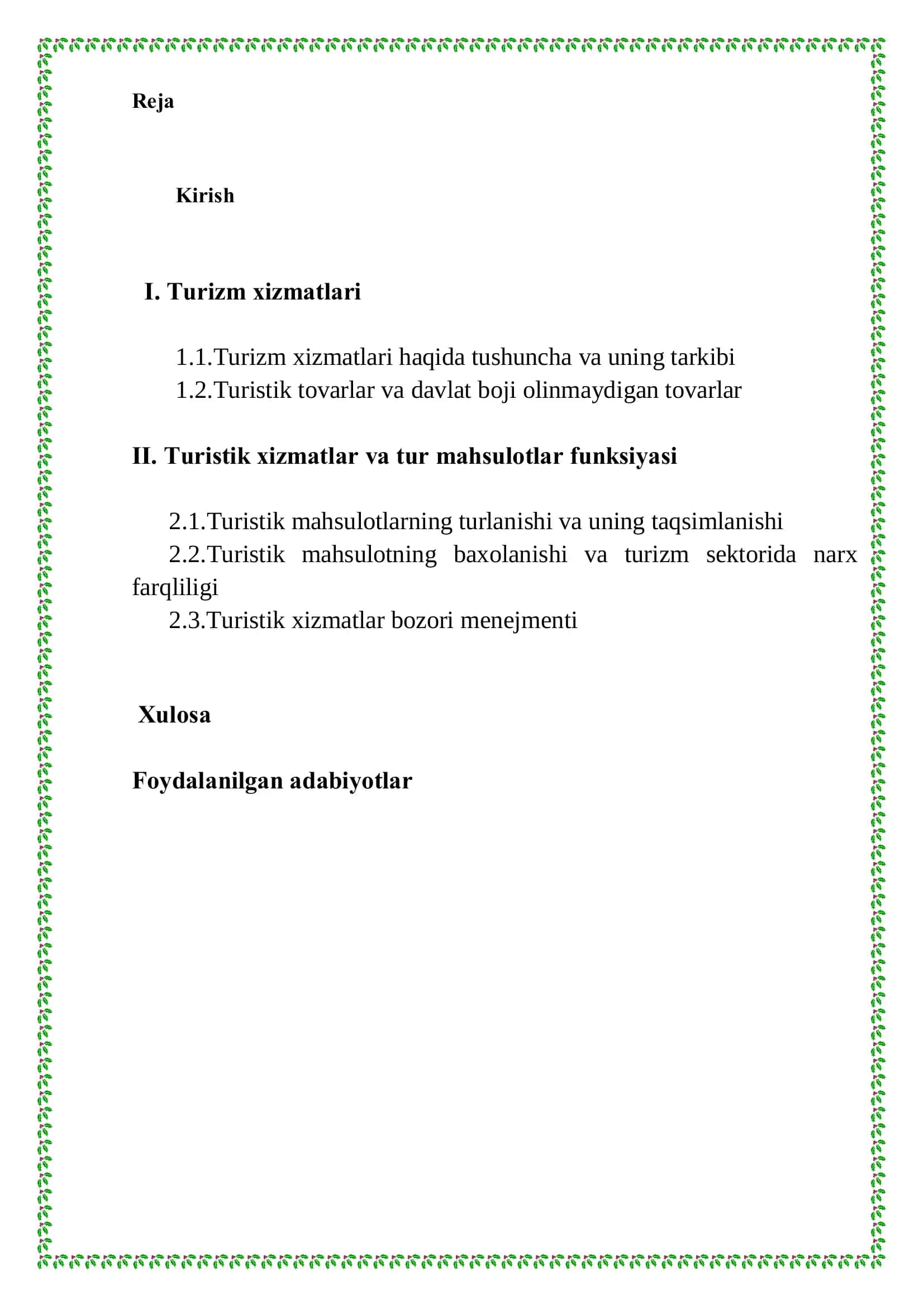 Turizm xizmatlari va mahsulotlari 2