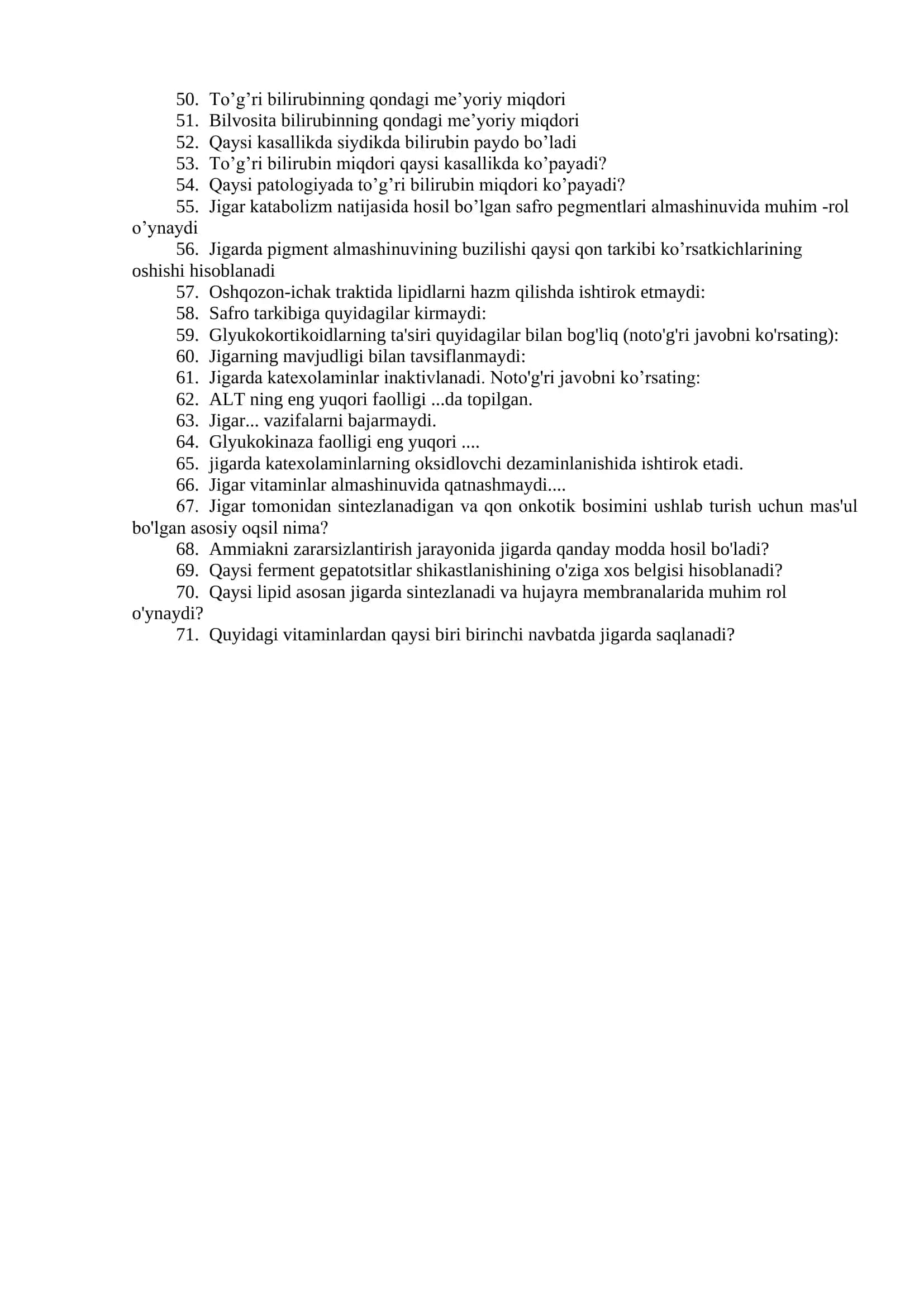 BIoximiya test savollari 2