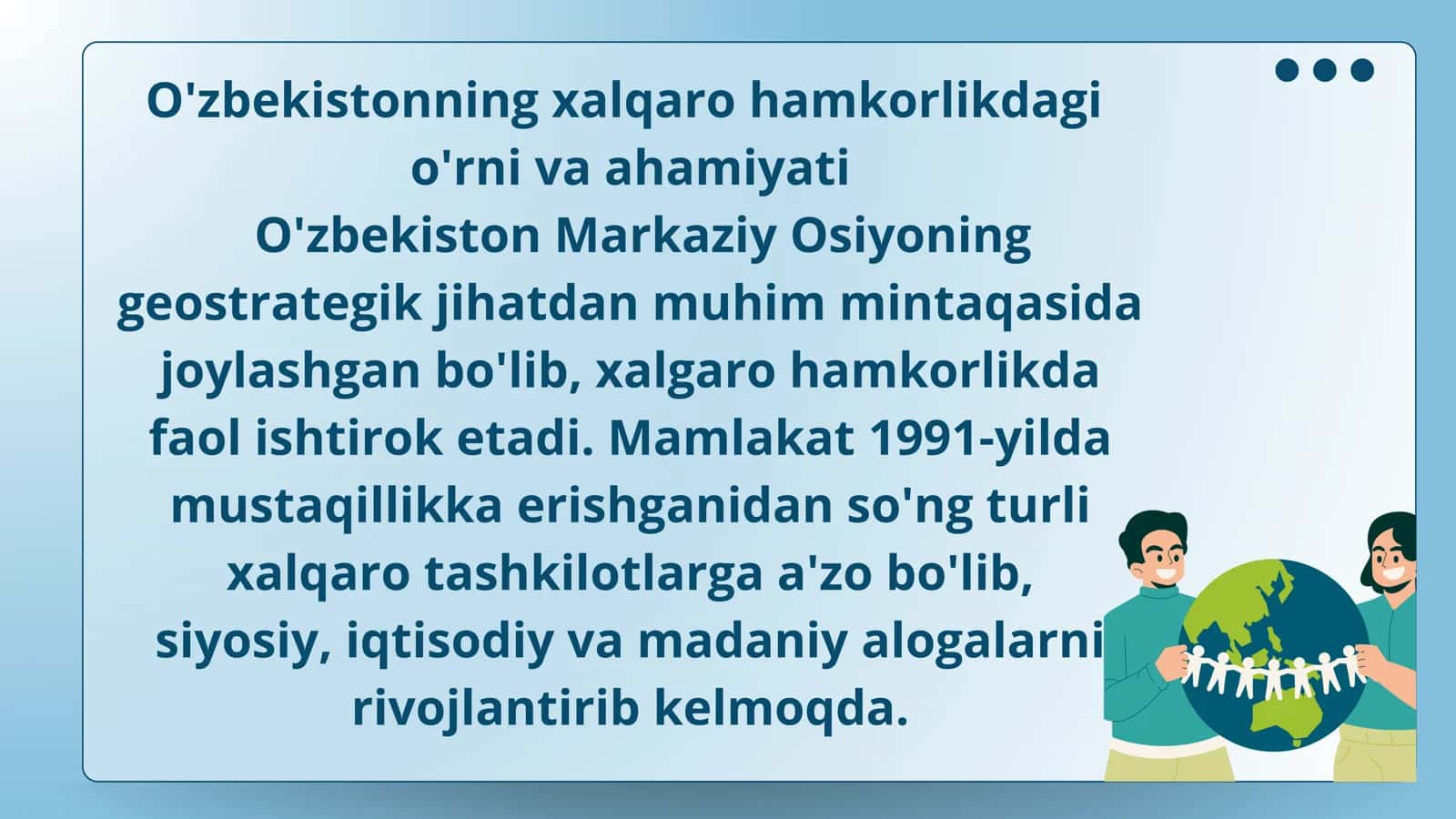 O'zbekistonning xalqaro hamkorlikdagi o'rni va ahamiyati 2