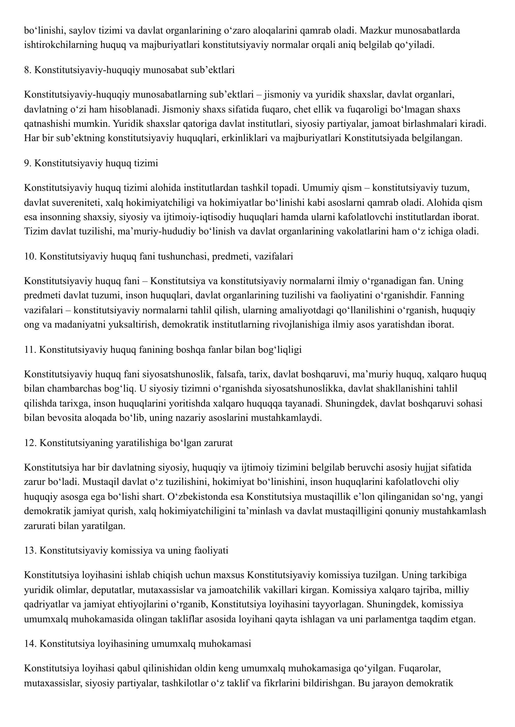 Konstitutsiyaviy huquq fanidan sessiya javoblari 2