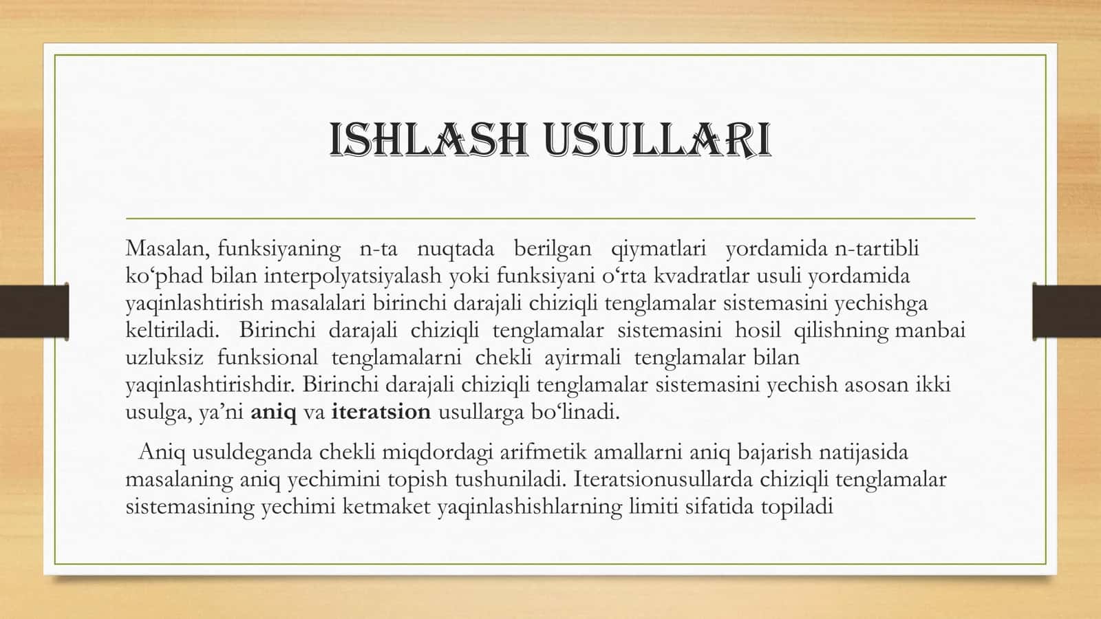 Chiziqli tenglamalar sistemasi va uning ishlash usullari 2
