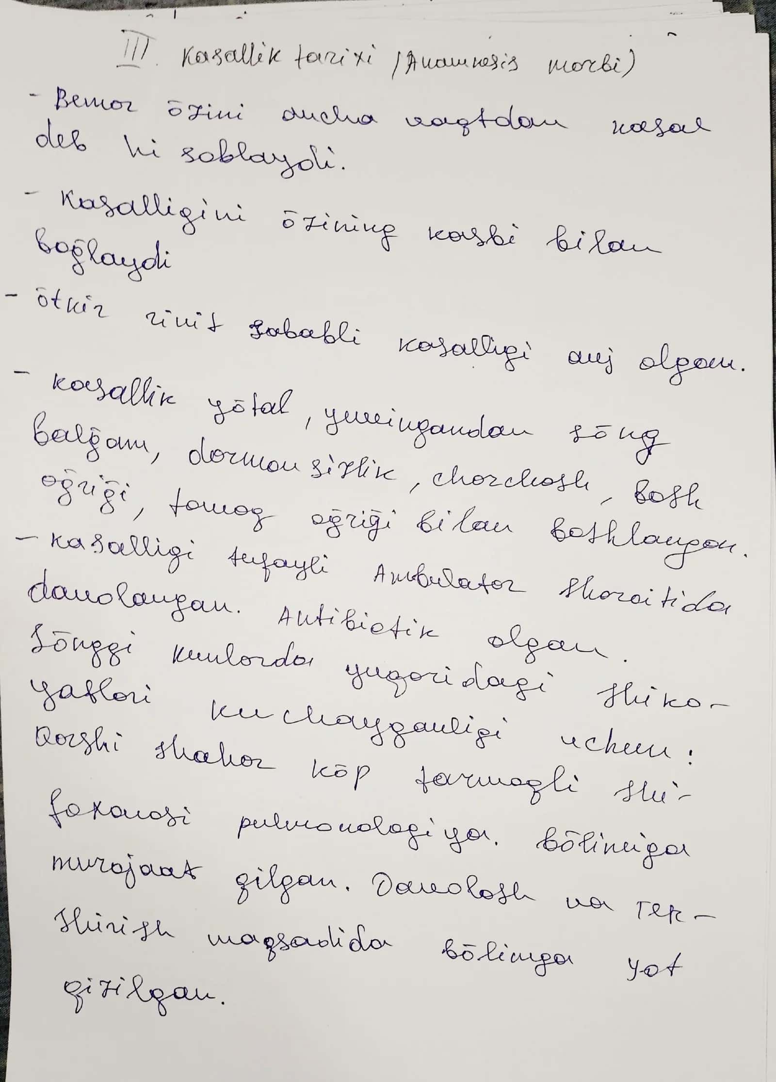 kasallik tarixi oʻtkir va surunkali bronxit IKP 2