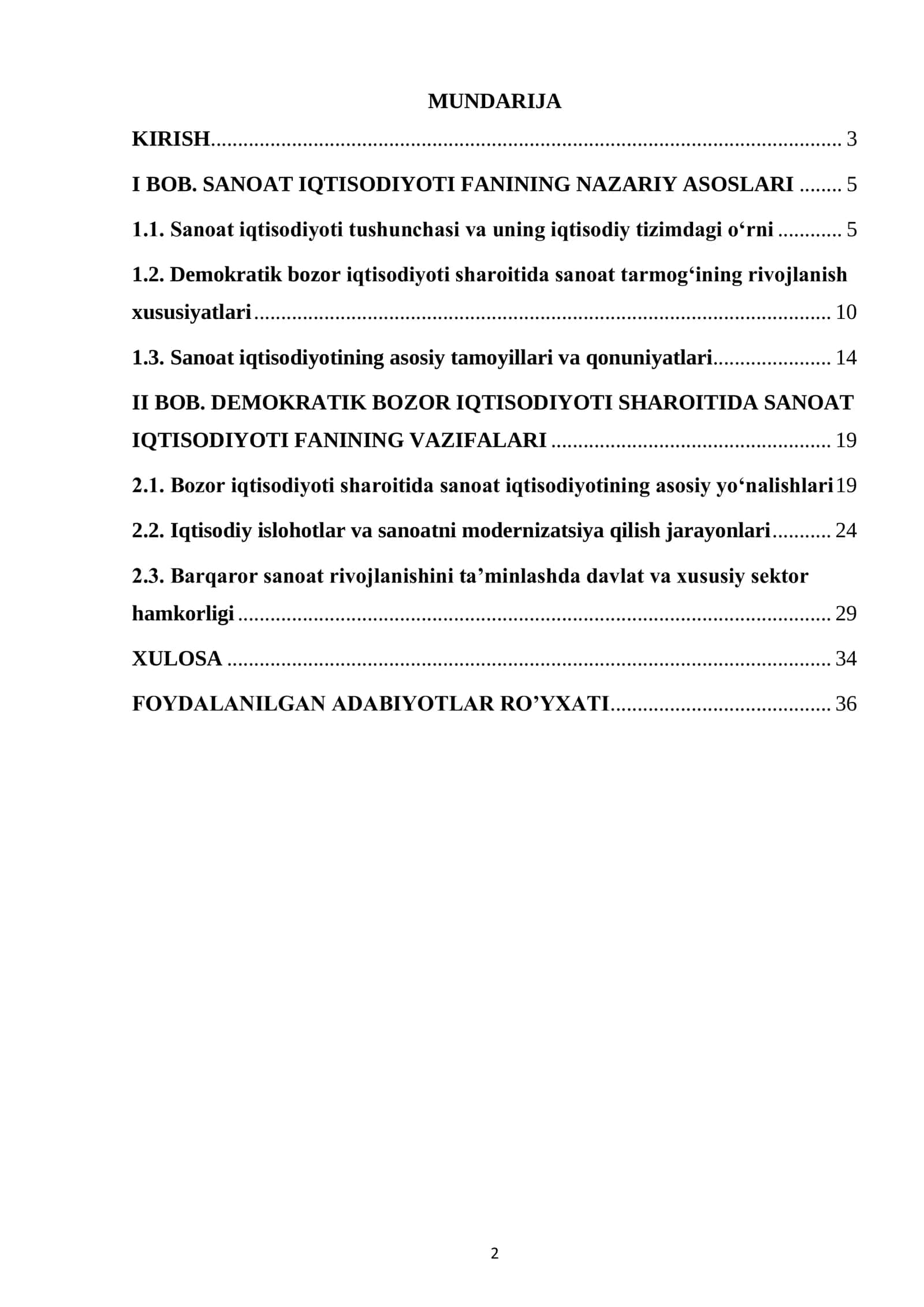 "SANOAT IQTISODIYOTI FANINING DEMOKRATIK BOZOR IQTISODIYOTI SHAROITIGA VA ISLOHOTLAR TALABIGA MOS VAZIFALARI" 2