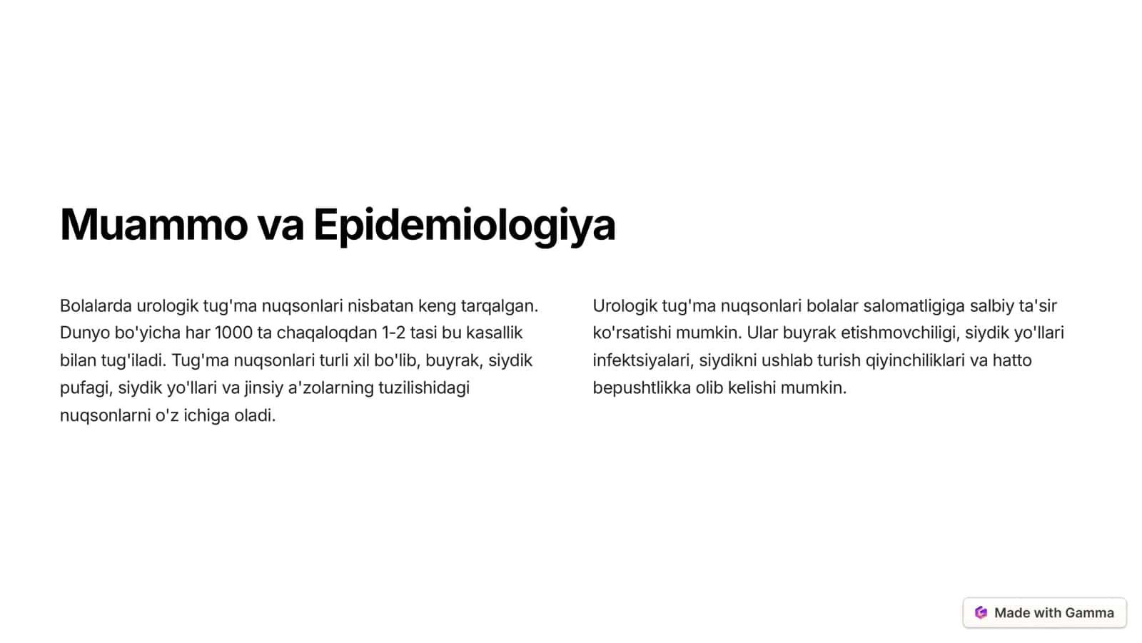 Urologik tug'ma nuqsonlari 2
