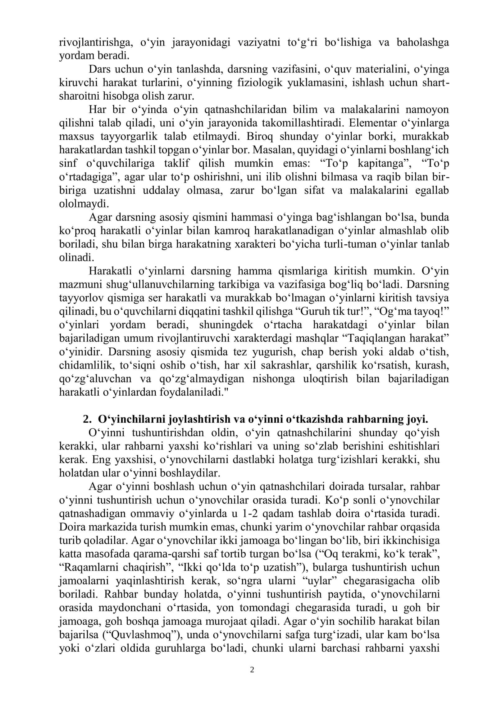 Harakatli o‘yinlar 2