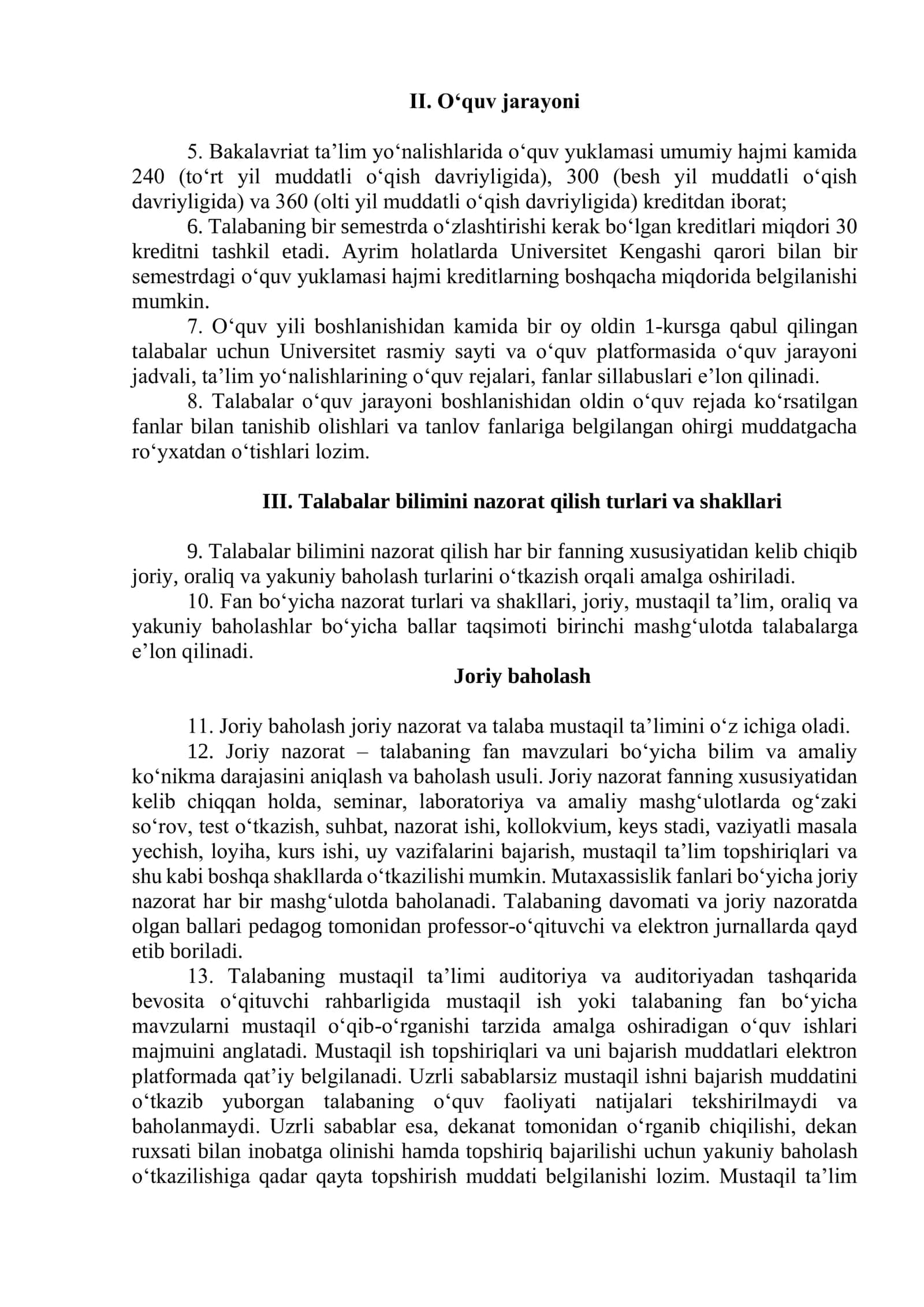 Talabalar bilimini nazorat qilish va baholash tartibi 2