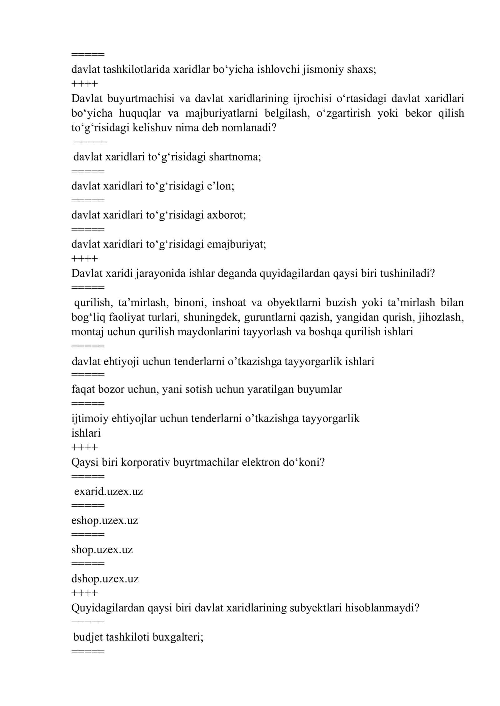 Davlat xaridlari fani yakuniydan test 2