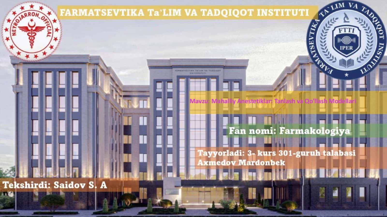 Mahalliy Anestetiklar: Tanlash va Qo'llash Modellari 2