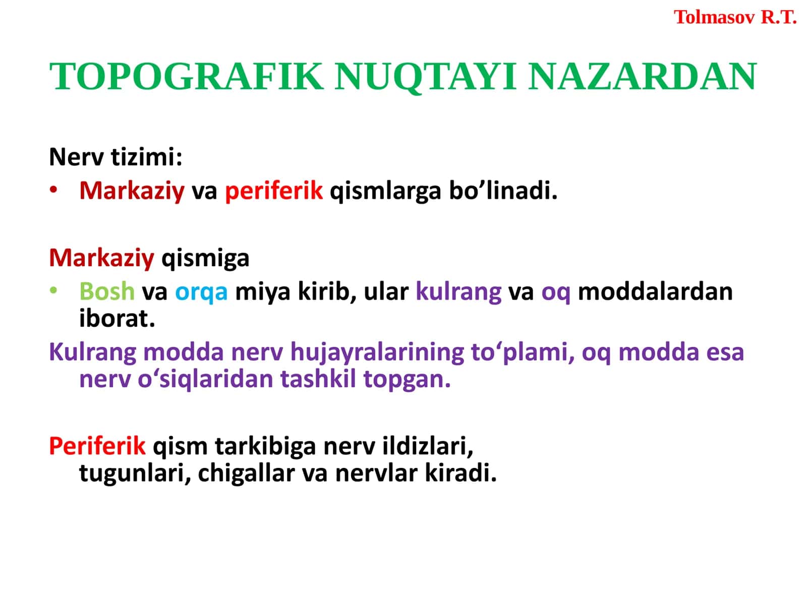 NERV TIZIMI HAQIDAGI ILM (NEVROIOGIA) 2