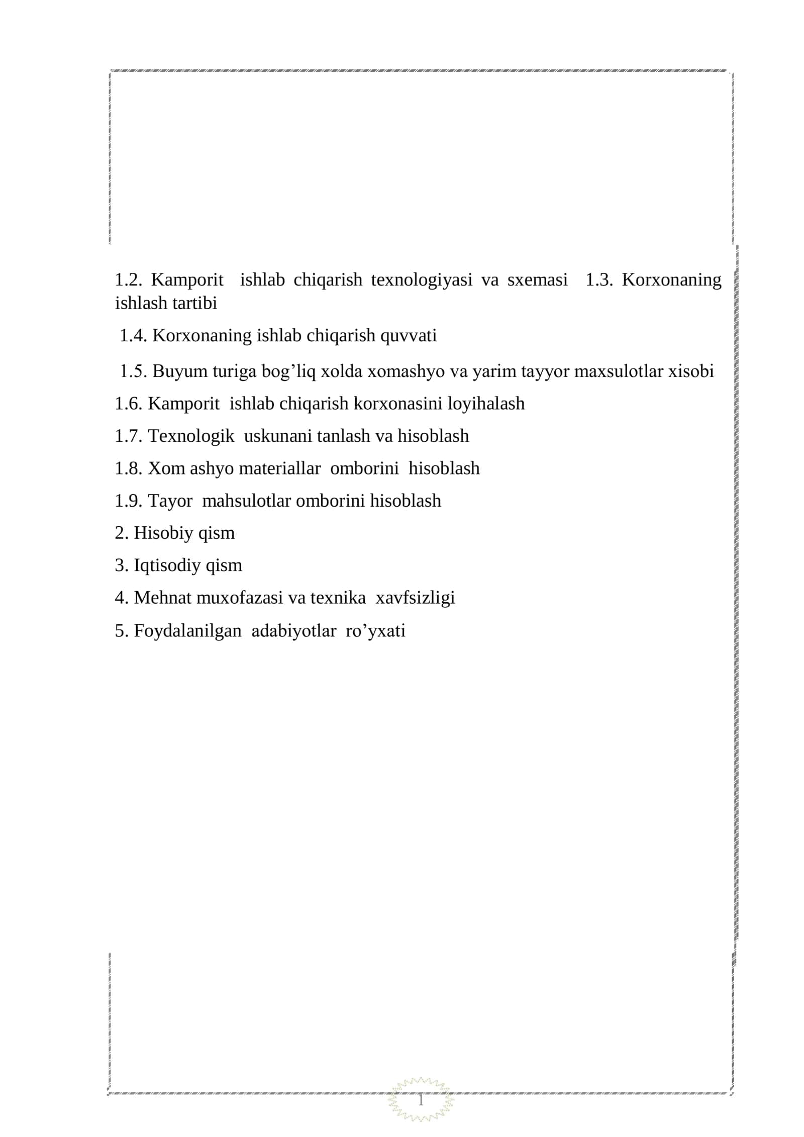 Kamporit g’ovak to‘ldiruvchi ishlab chiqarish korxonasini loyihlalash 2