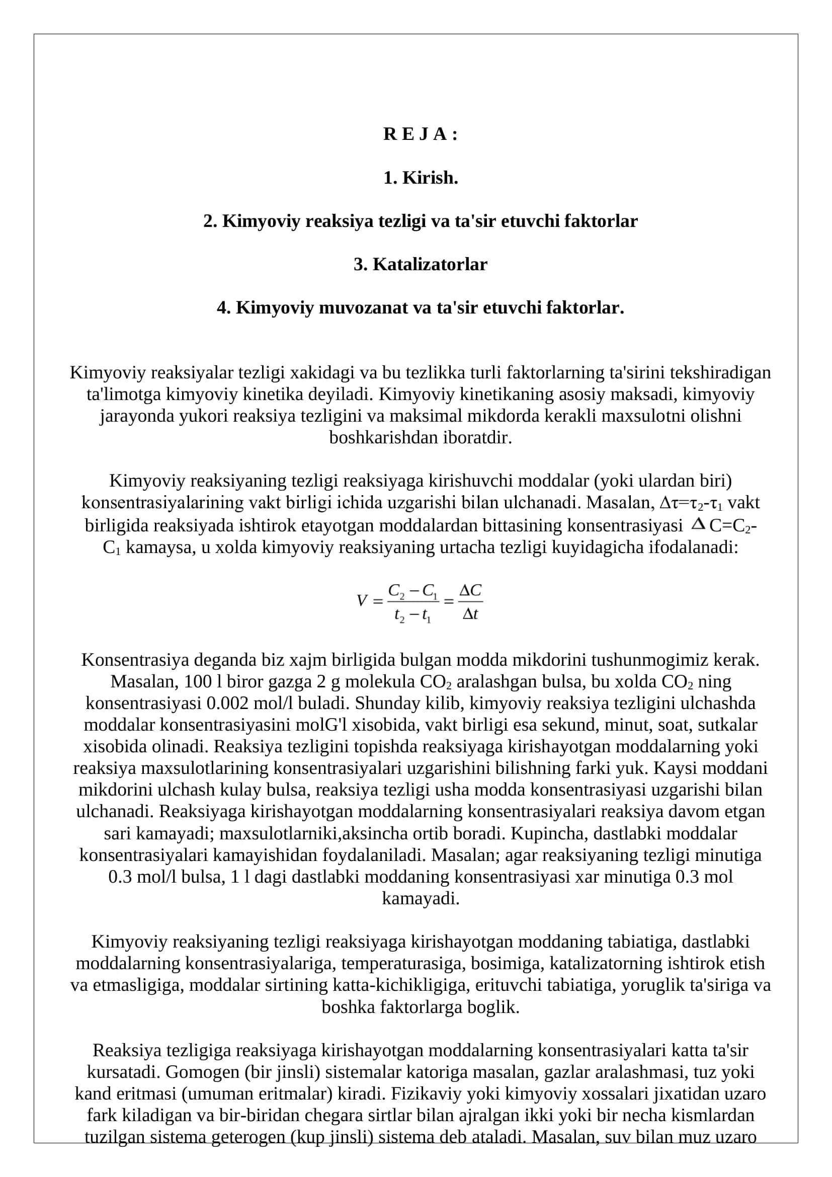 Kimyoviy reaksiyalar tezligi 2
