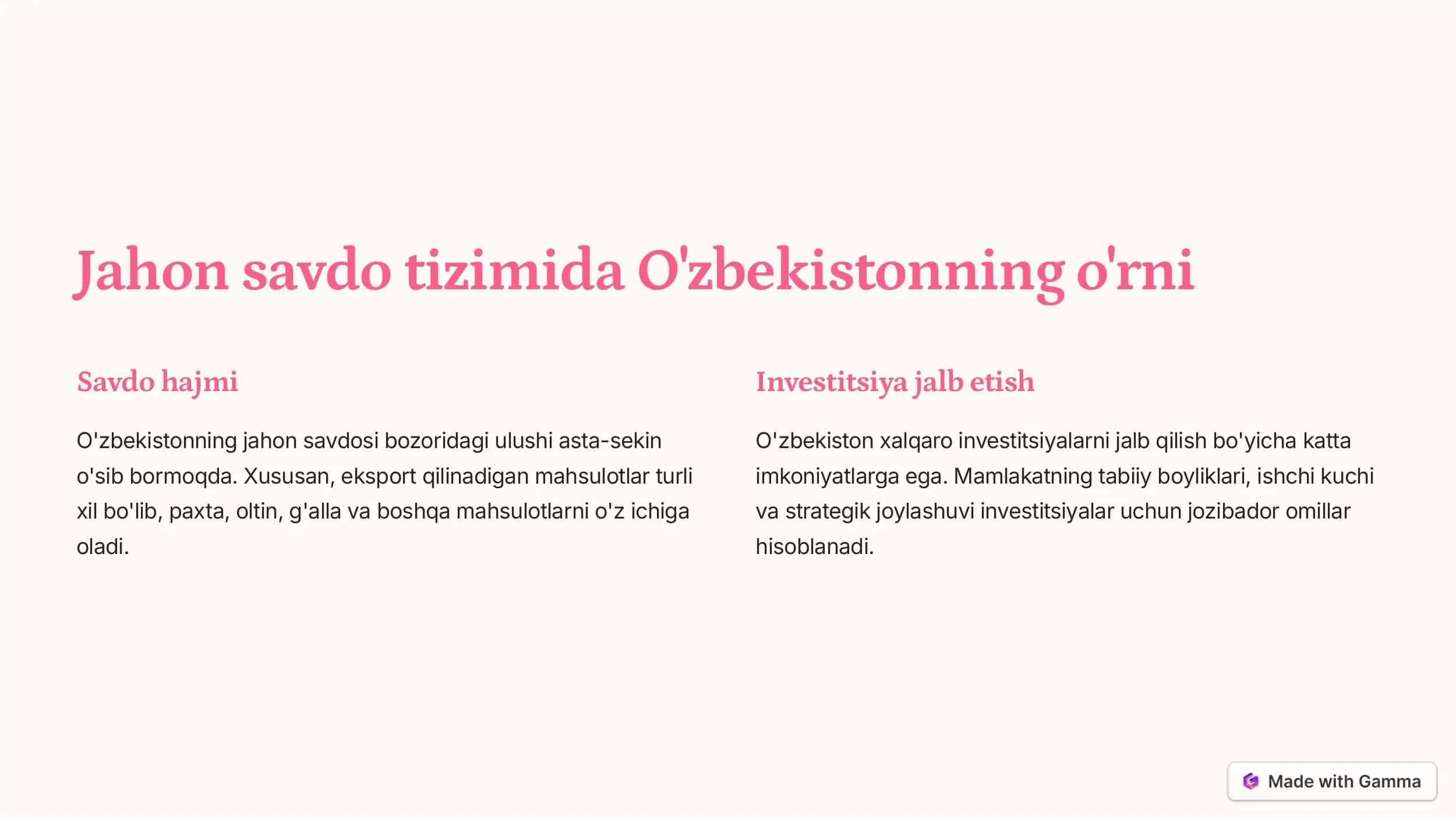 Umumjahon savdo tashkiloti va O'zbekiston 2