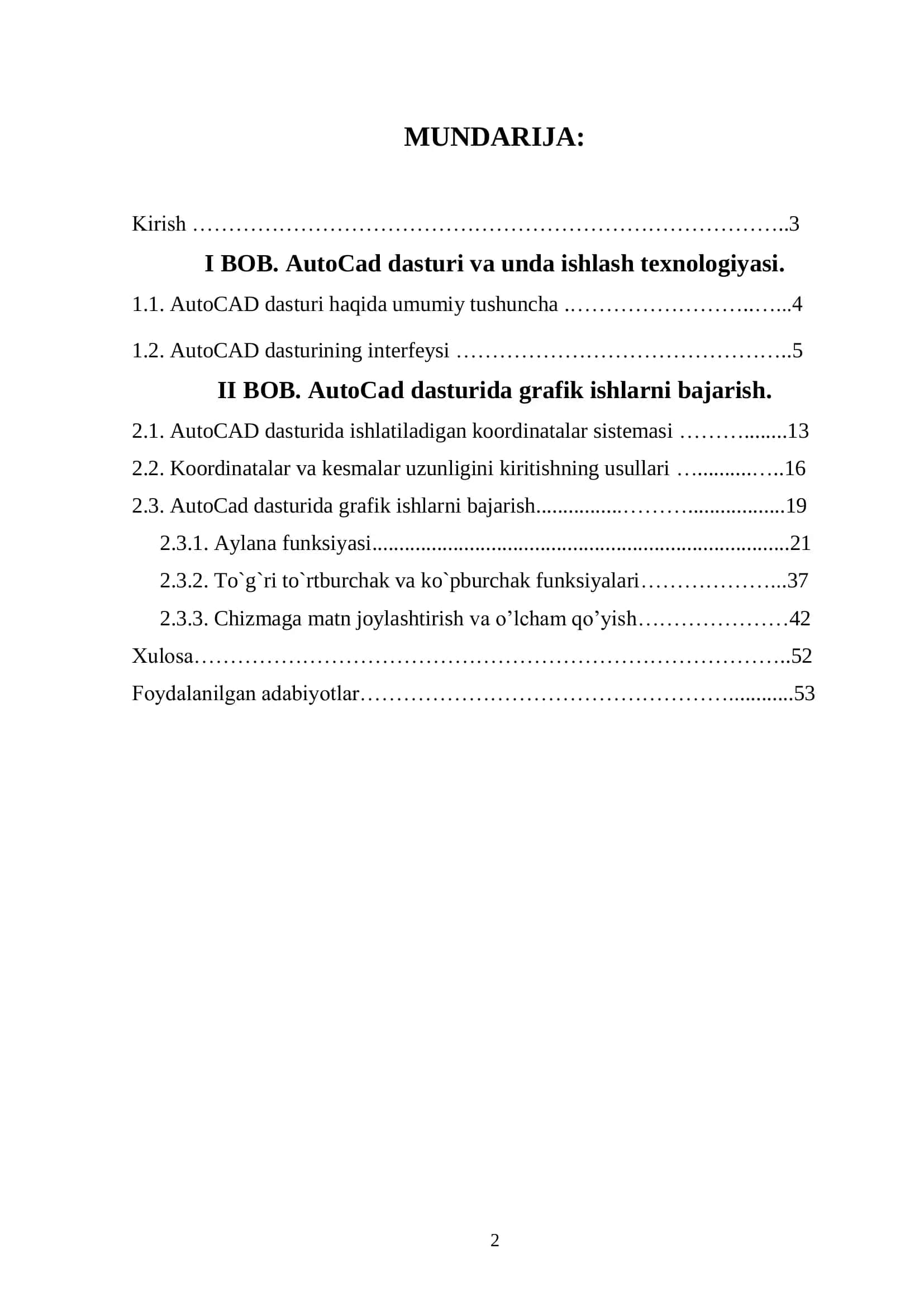 AutoCAD dasturida grafik ishlarni bajarish 2