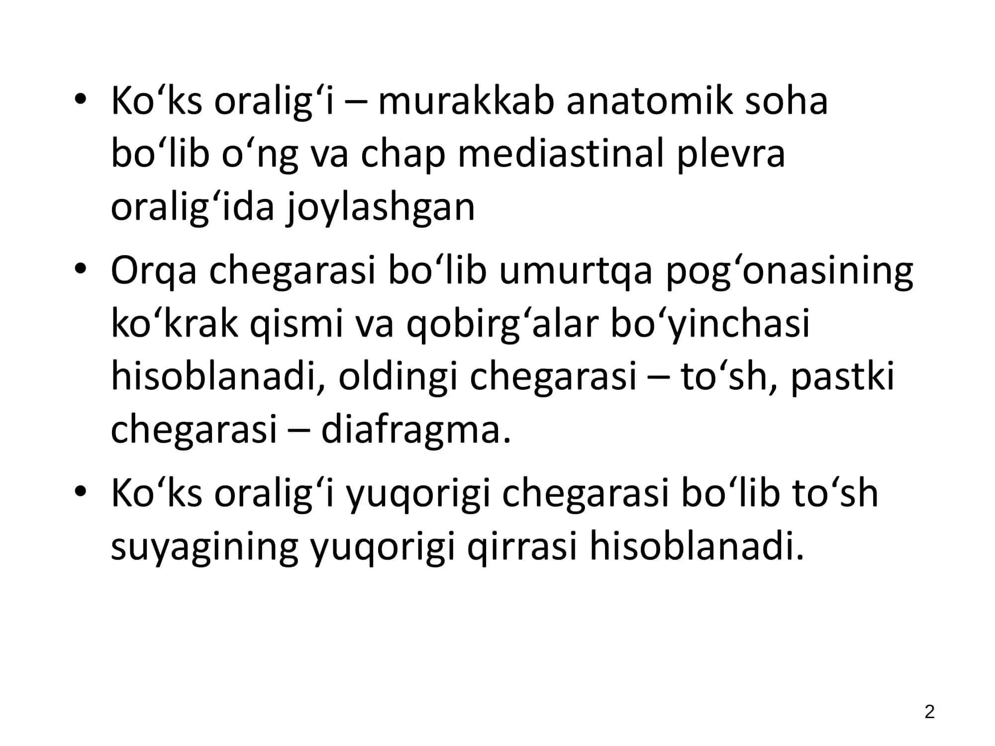 Ko‘ks oralig‘i va diafragma kasalliklari. 2