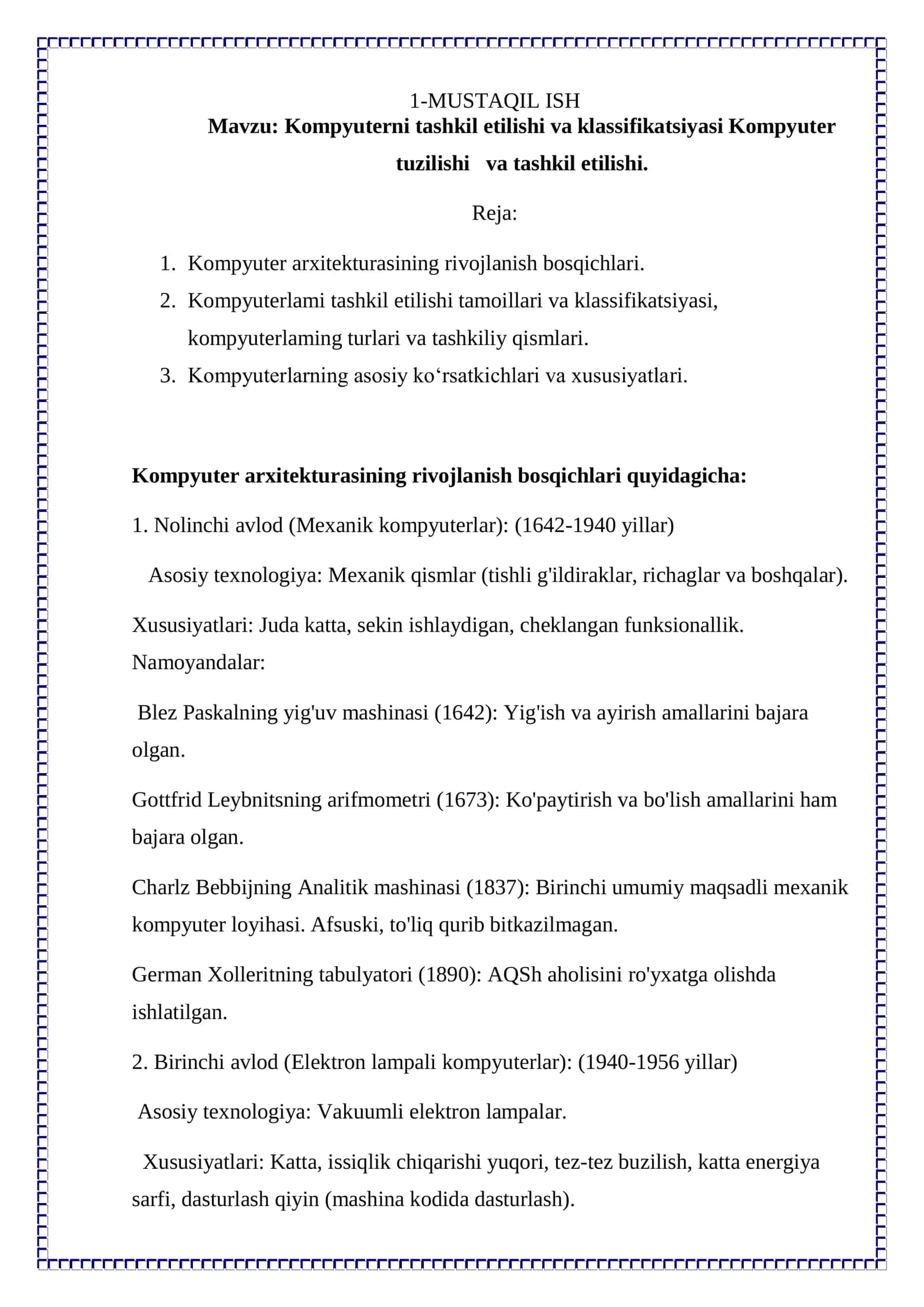 Kompyuterni tashkil etilishi va klassifikatsiyasi 2