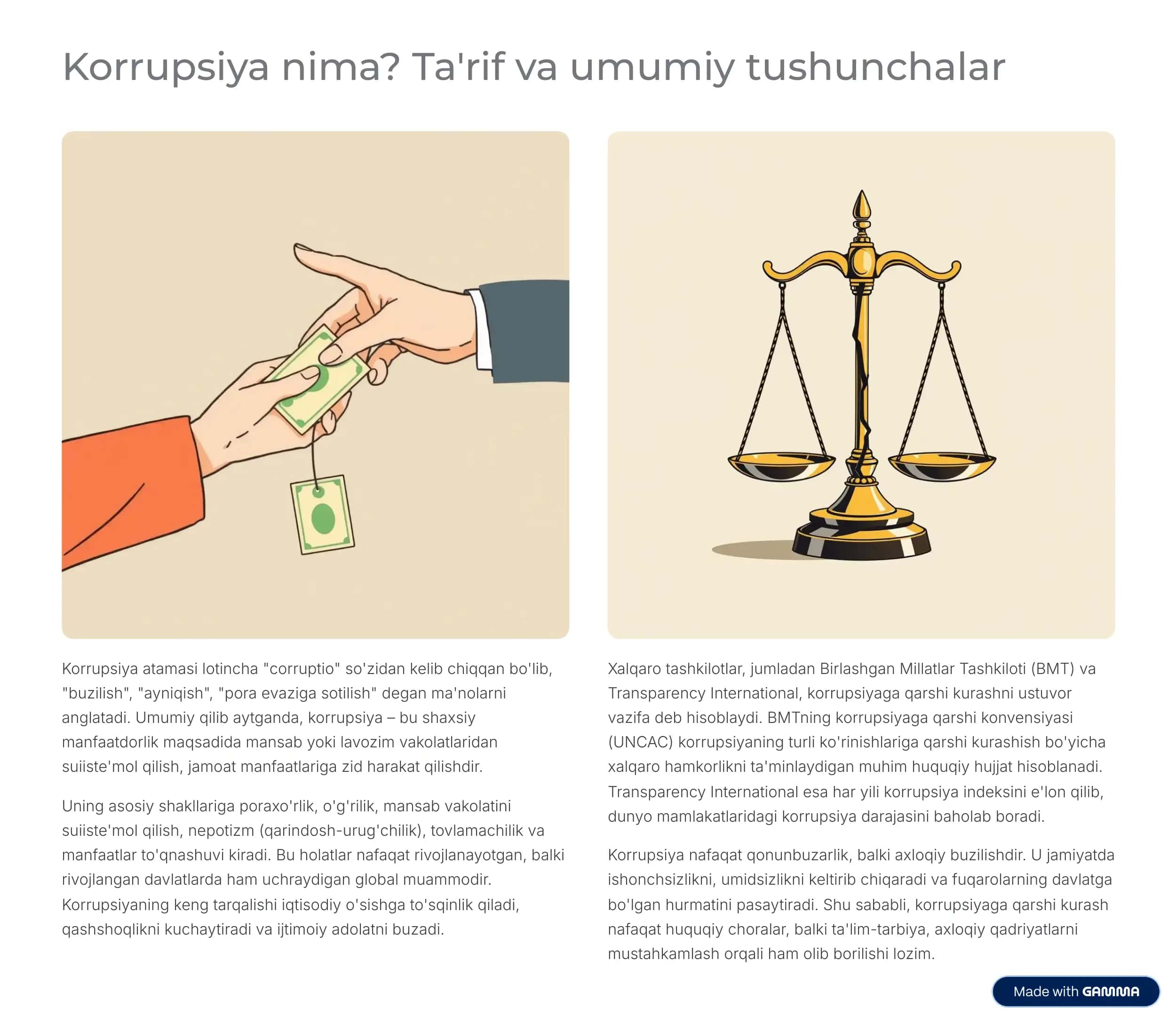Korrupsiya va uning asosiy ko'rinishlari 2