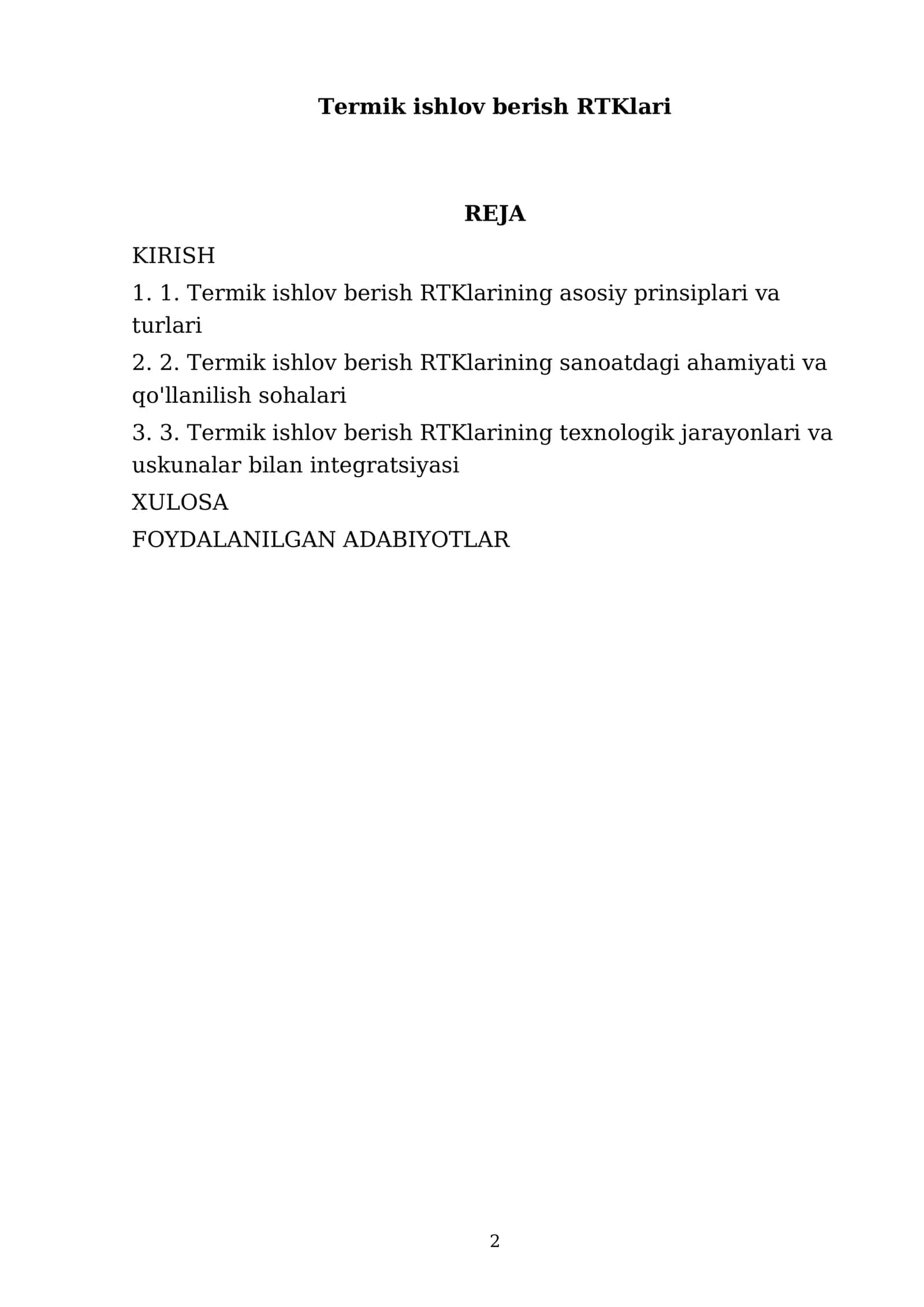 Termik ishlov berish RTKlari 2