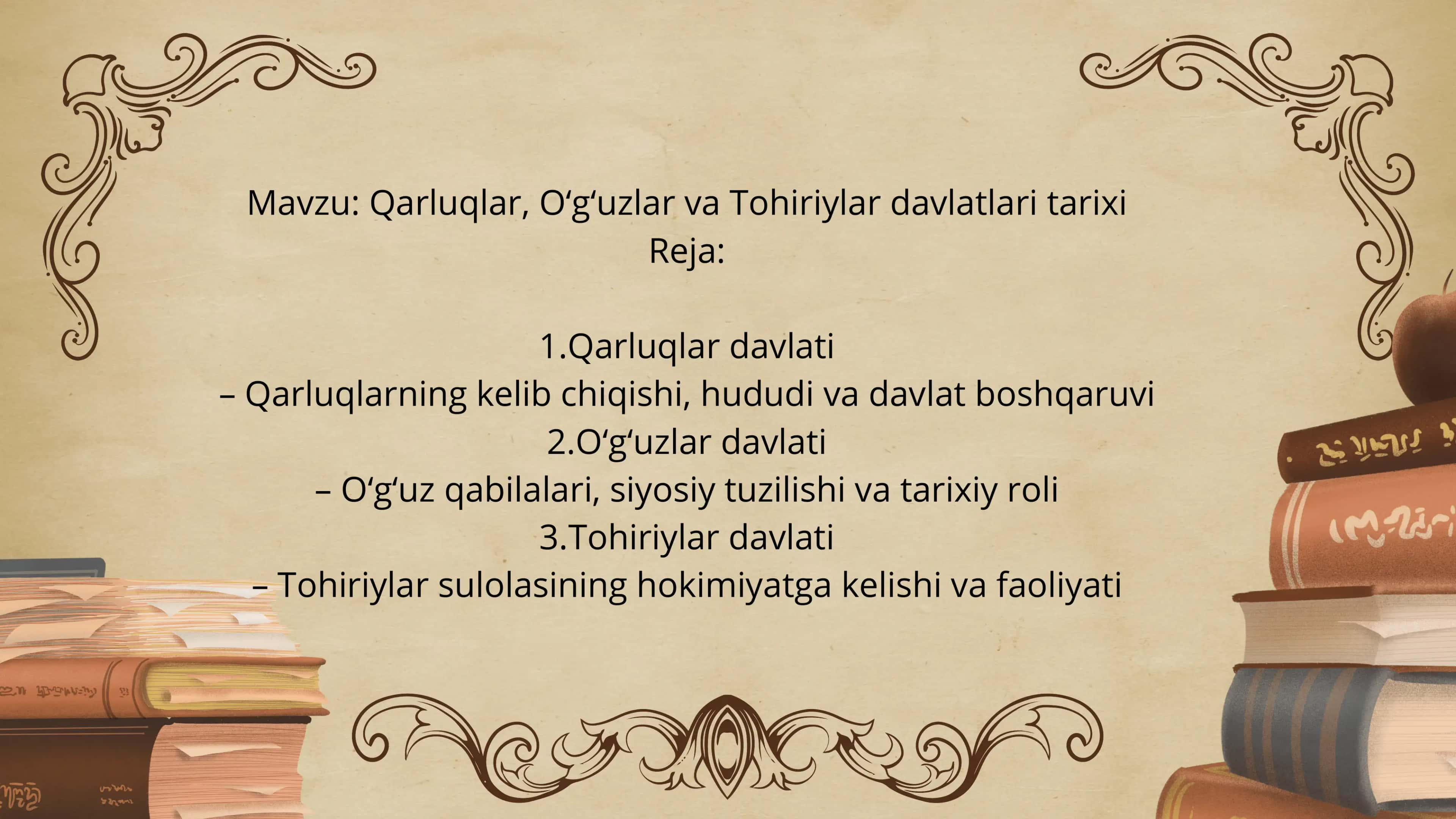 Qarluqlar, O‘g‘uzlar va Tohiriylar davlatlari tarixi 2