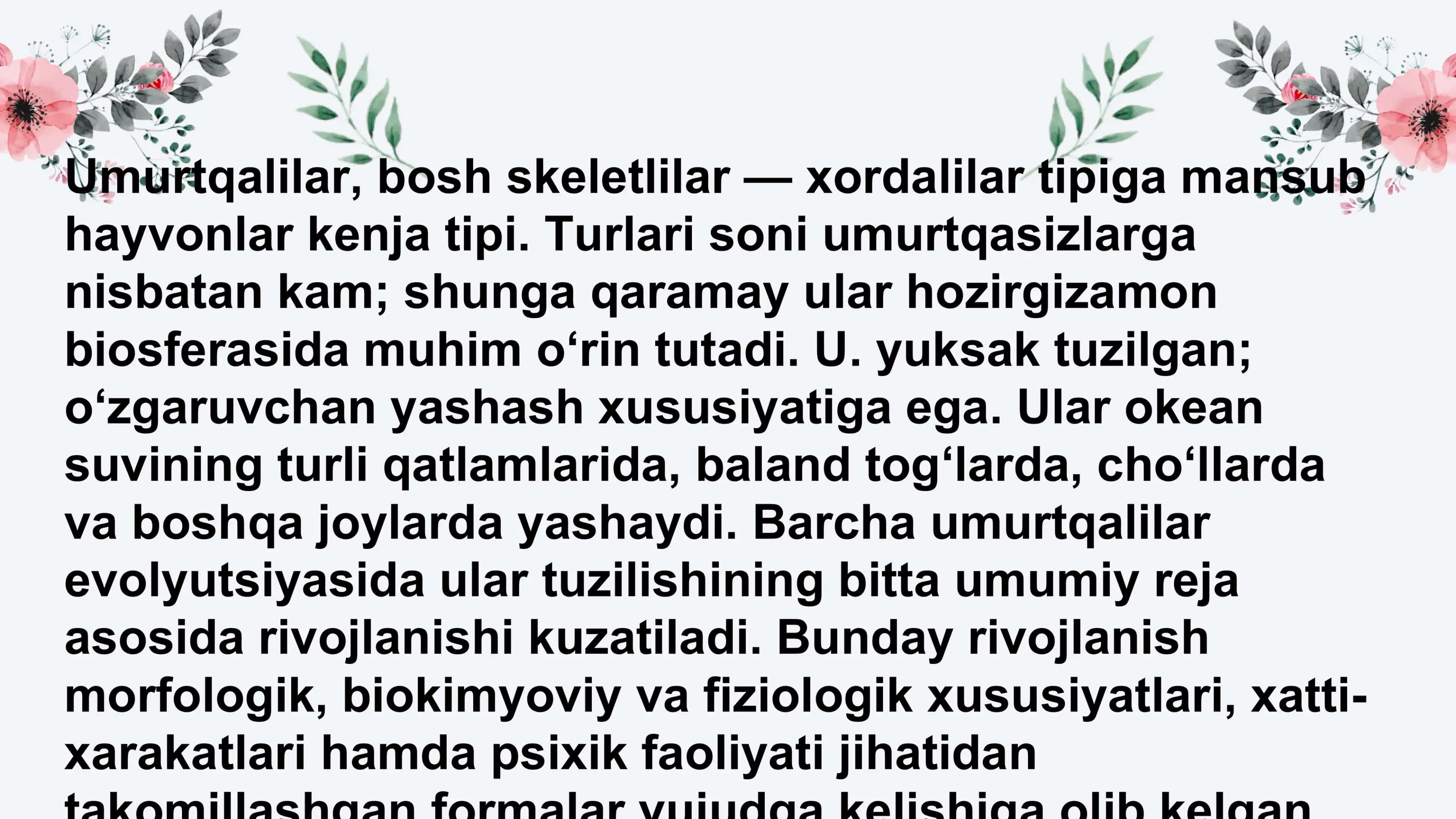 Umurtqali va umurtqasiz hayvonlar 2