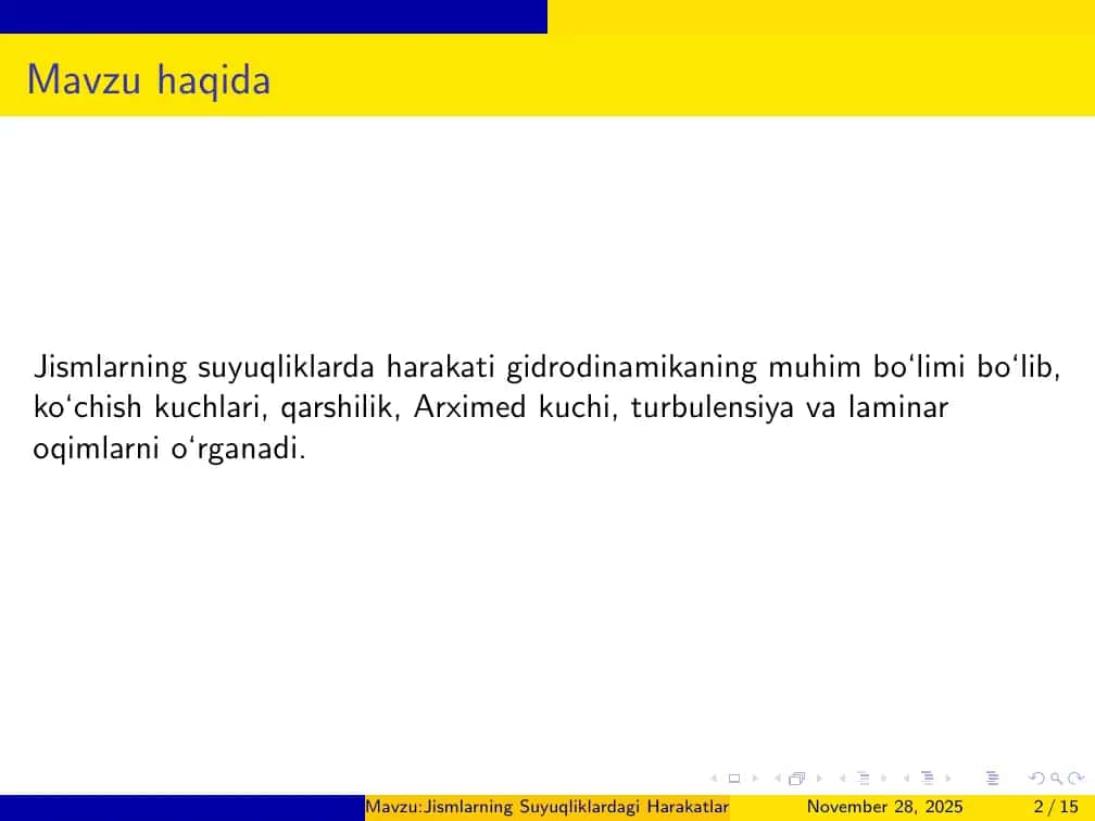 Jismlarning Suyuqliklardagi Harakatlari 2