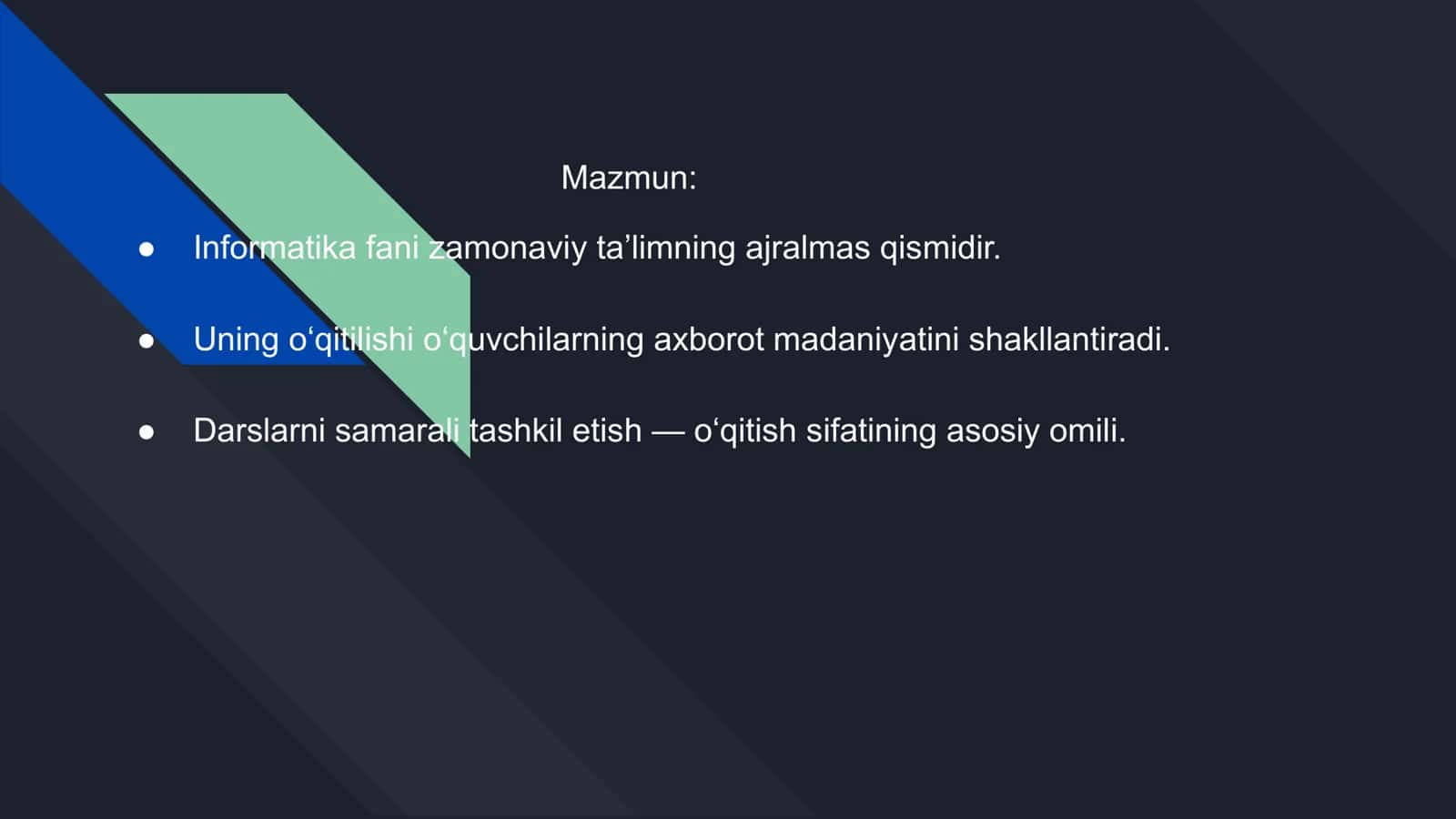 Maktabda Informatika o‘qitishni tashkil etish 2