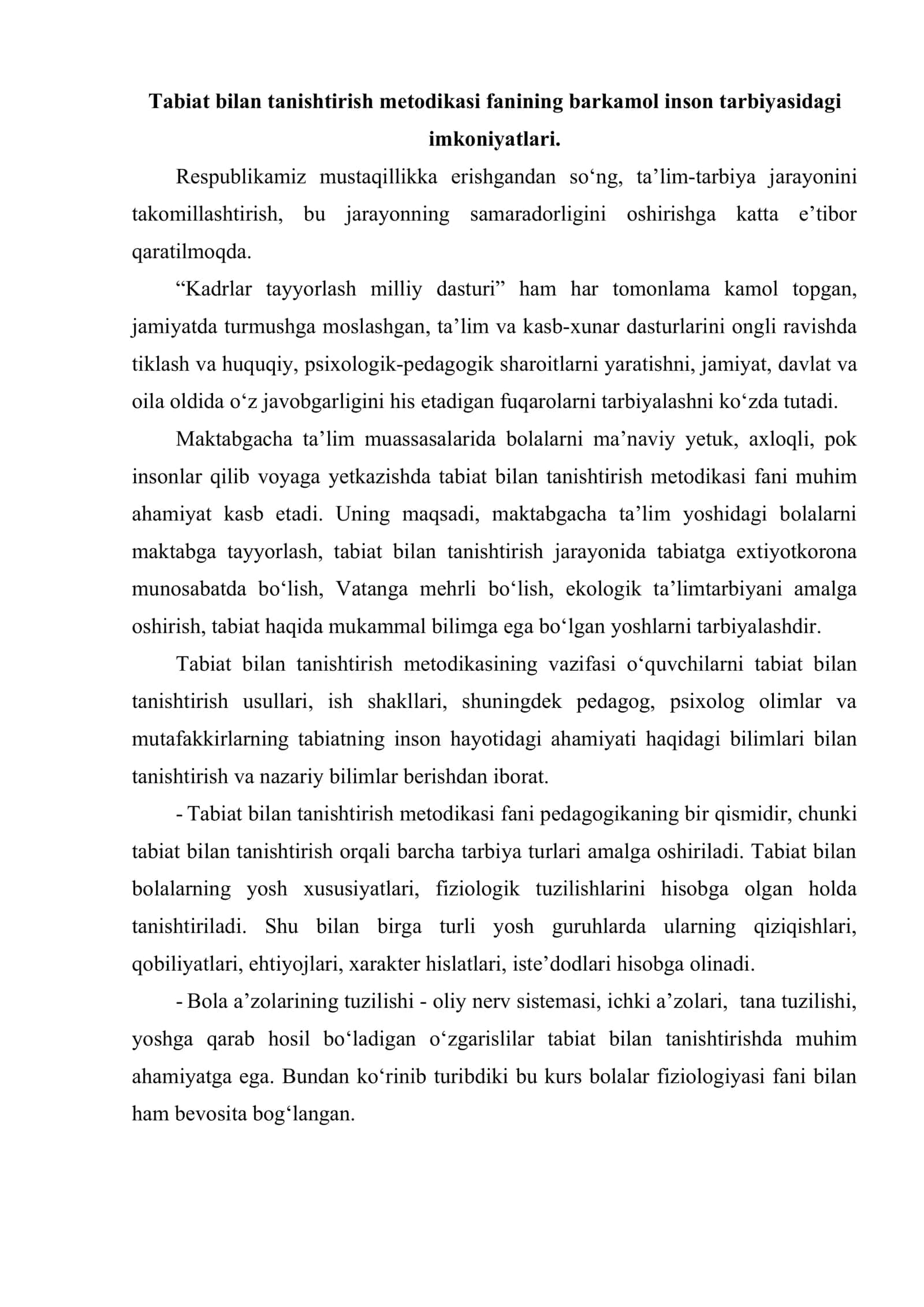 MTMda tabiat bilan tanishtirishning mazmuni 2