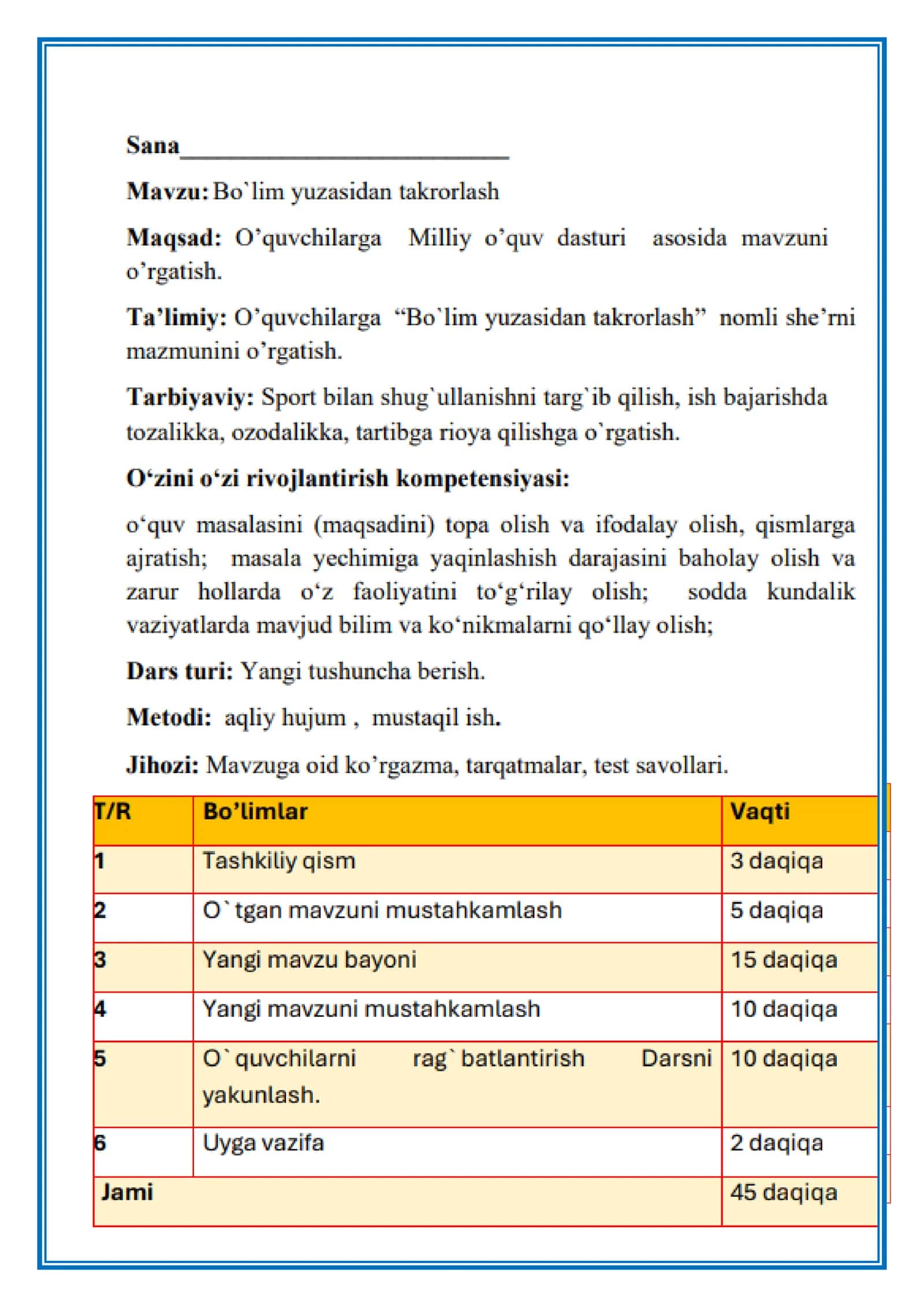 Bo`lim yuzasidan takrorlash 2