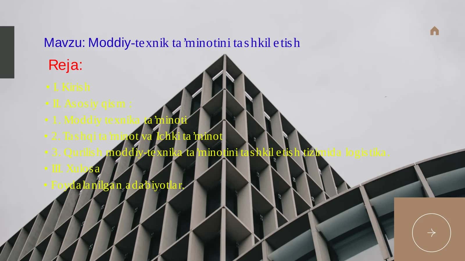 Moddiy-texnik ta’minotini tashkil etish 2