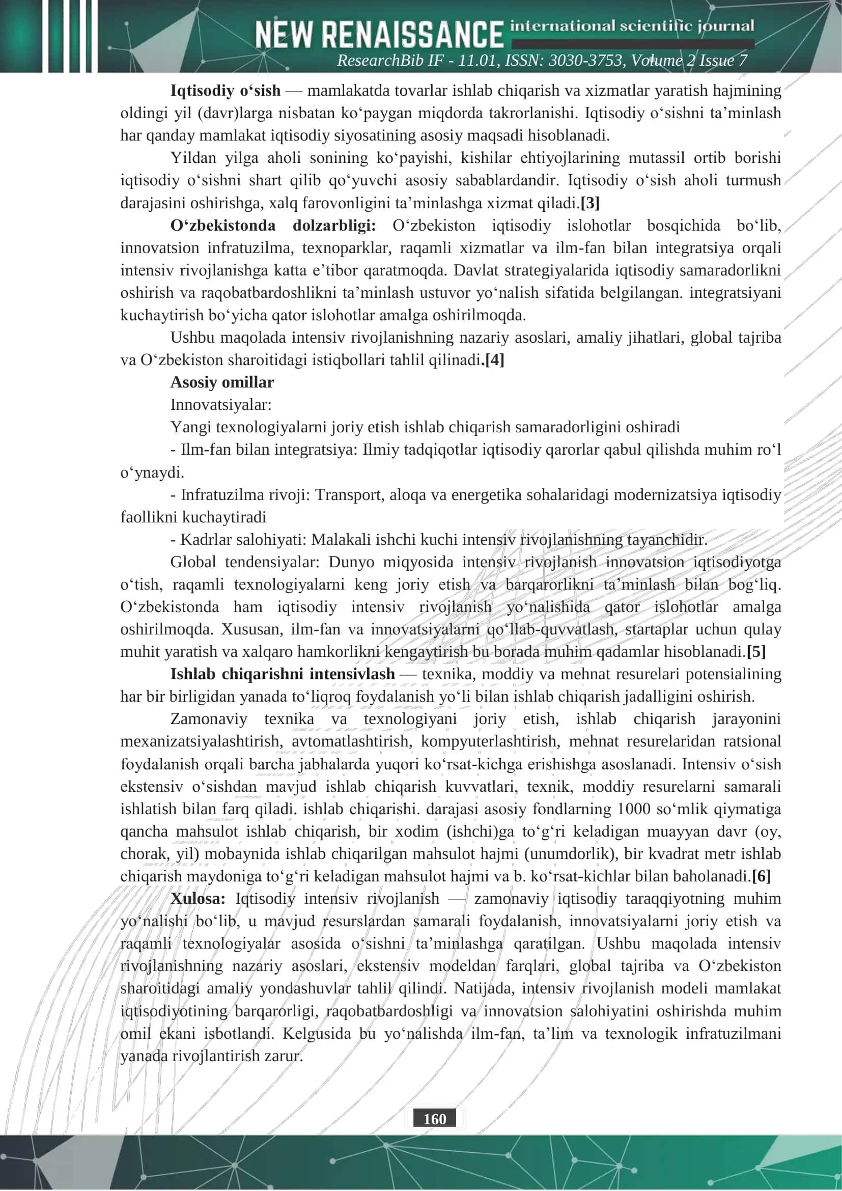 IQTISODIY INTENSIV RIVOJLANISH: ZAMONAVIY YONDASHUVLAR VA ISTIQBOLLAR 2