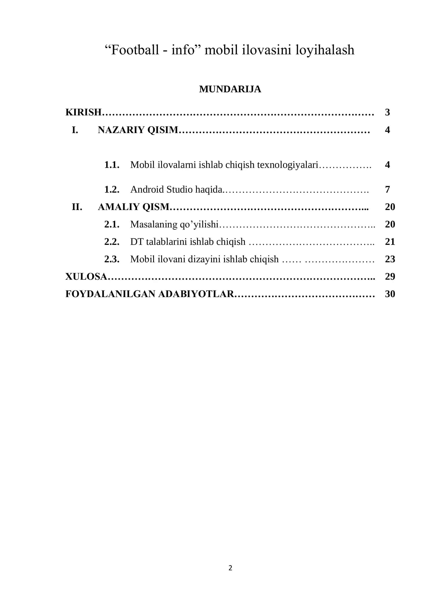 “Football - info” mobil ilovasini loyihalash 2