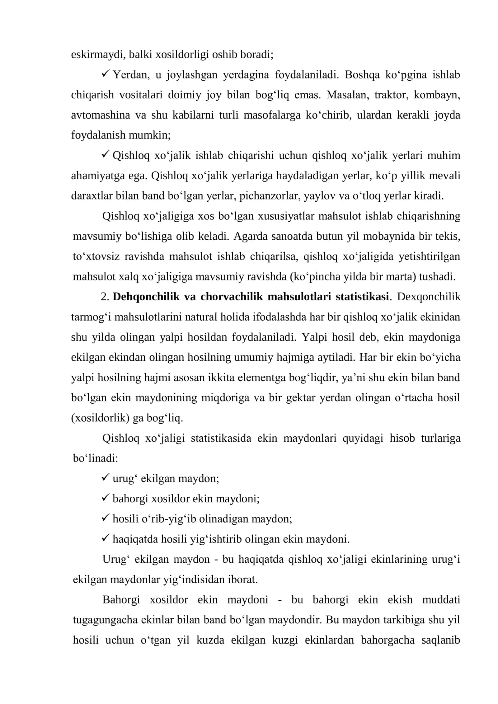 QISHLOQ XO’JALIGI STATISTIKASI 2