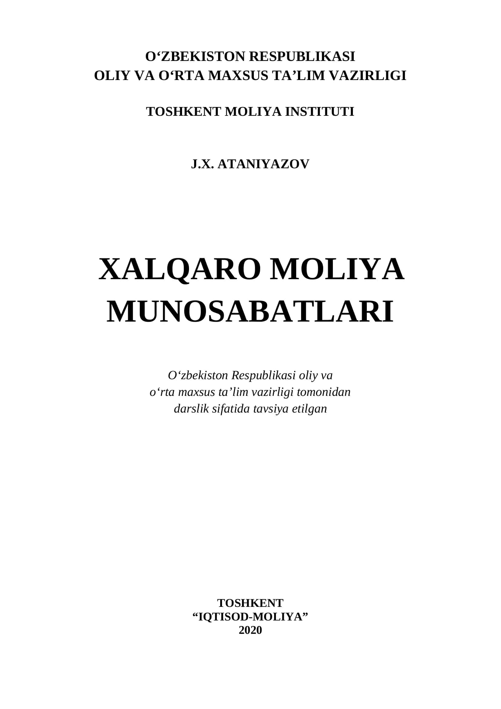 Xalqaro moliya munosabatlari 2