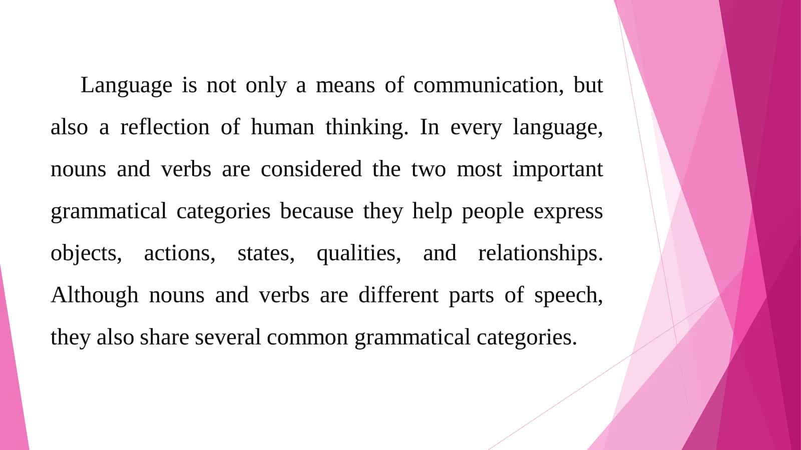Contrastive analysis of expressing the categories common to nouns and verbs 2