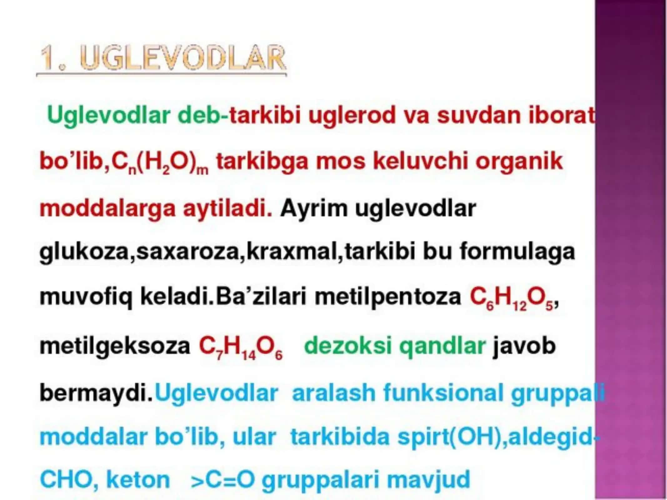 Uglevodlar va ularning sinflandirilishi 2