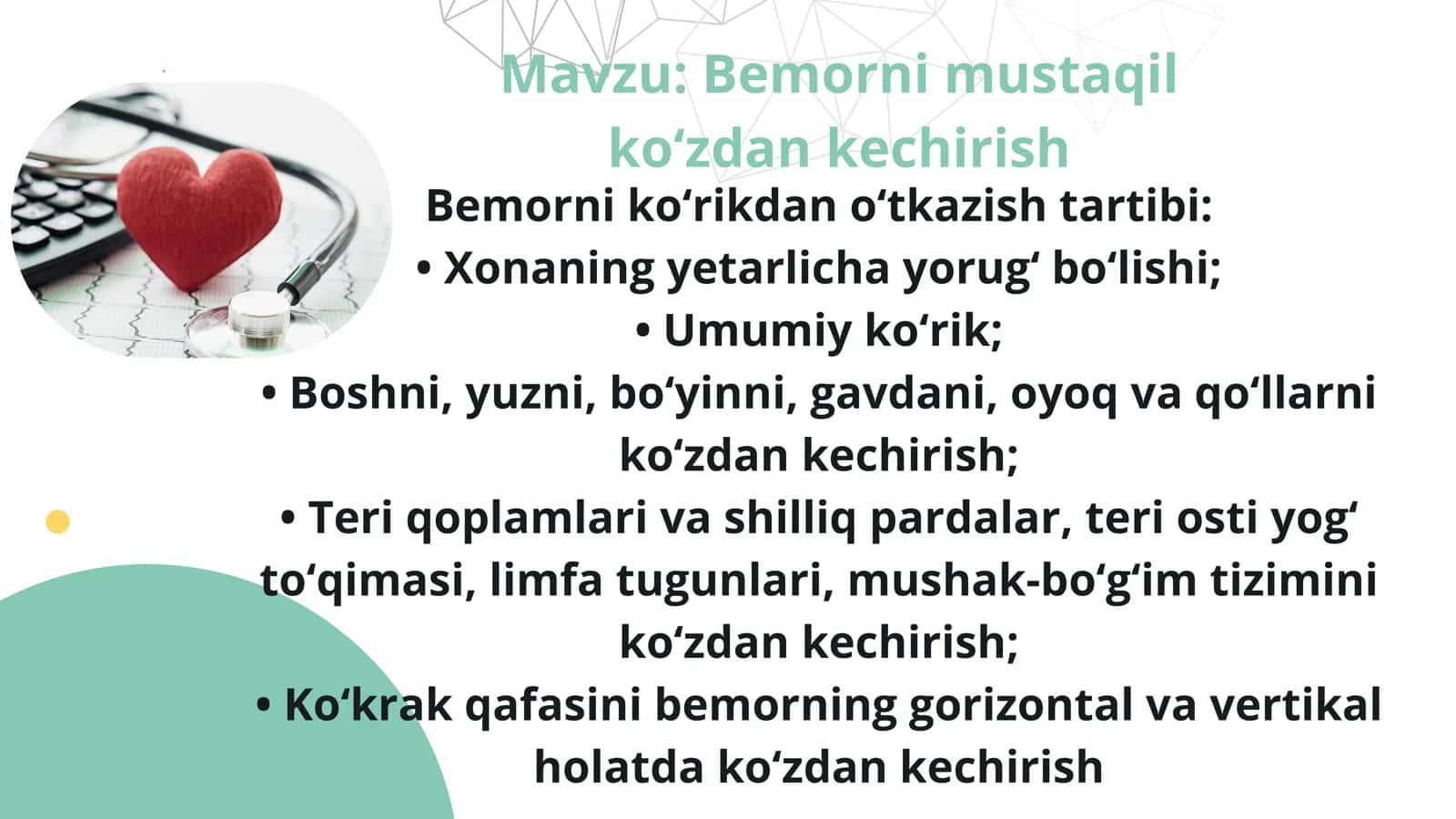 Bemorni mustaqil ko‘zdan kechirish 2