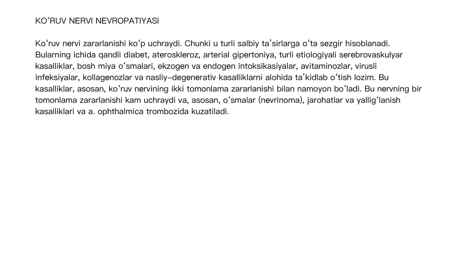 KO’RUV NERVI KASALLIKLARI 2