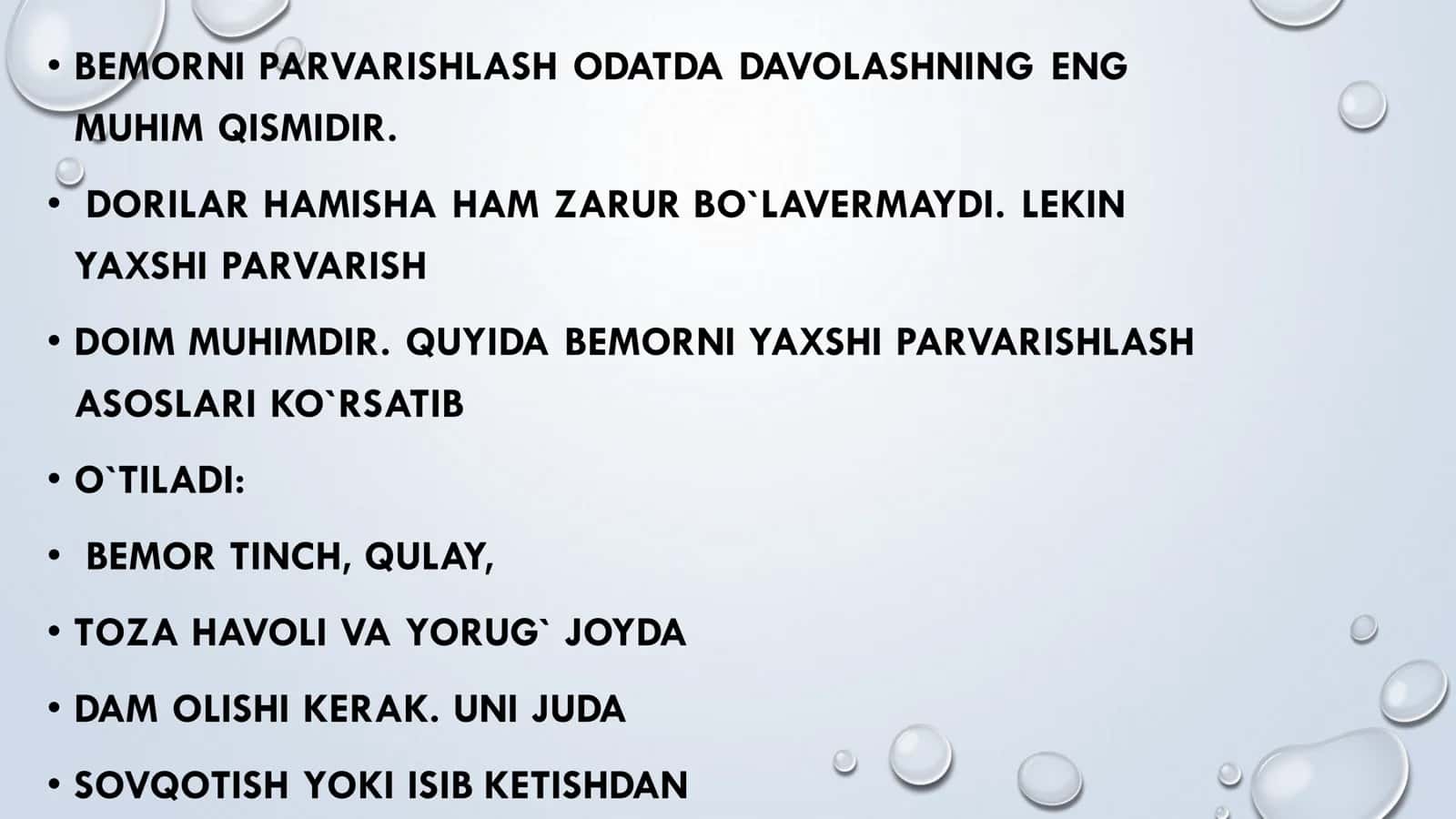 Bemorlarni umumiy parvarishlash 2