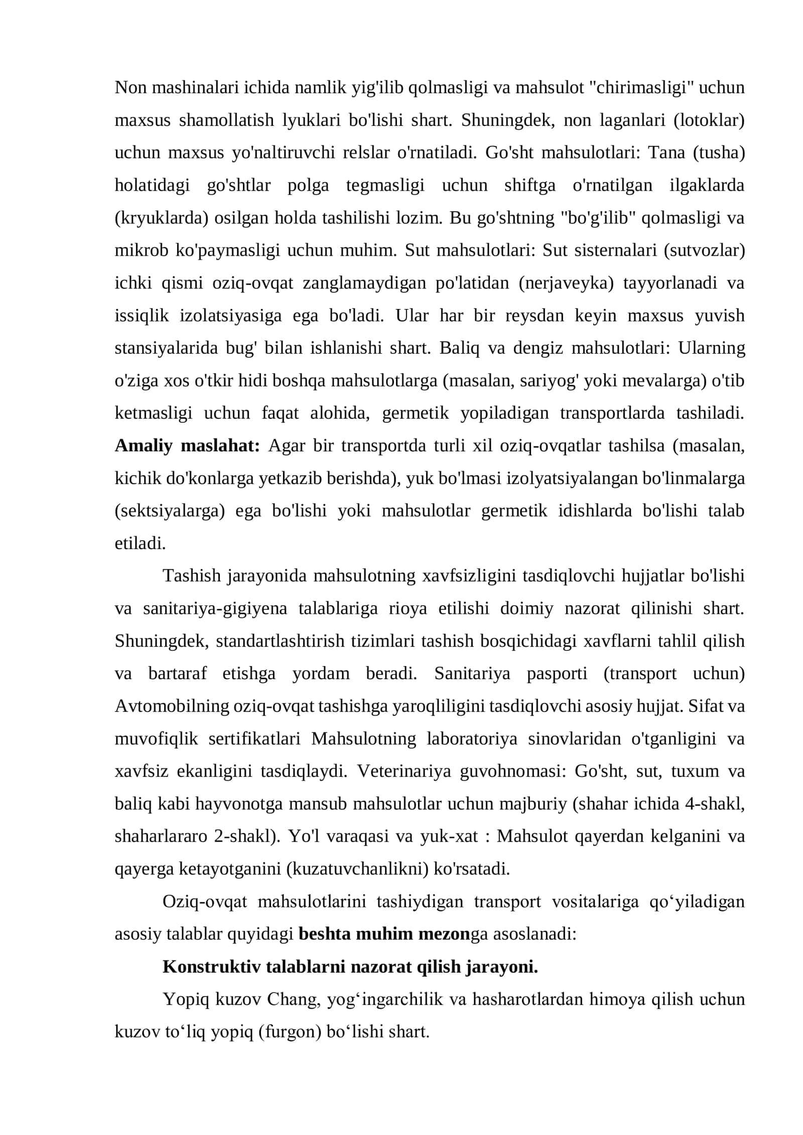 Oziq-ovqat transporti xavfsizligi 2