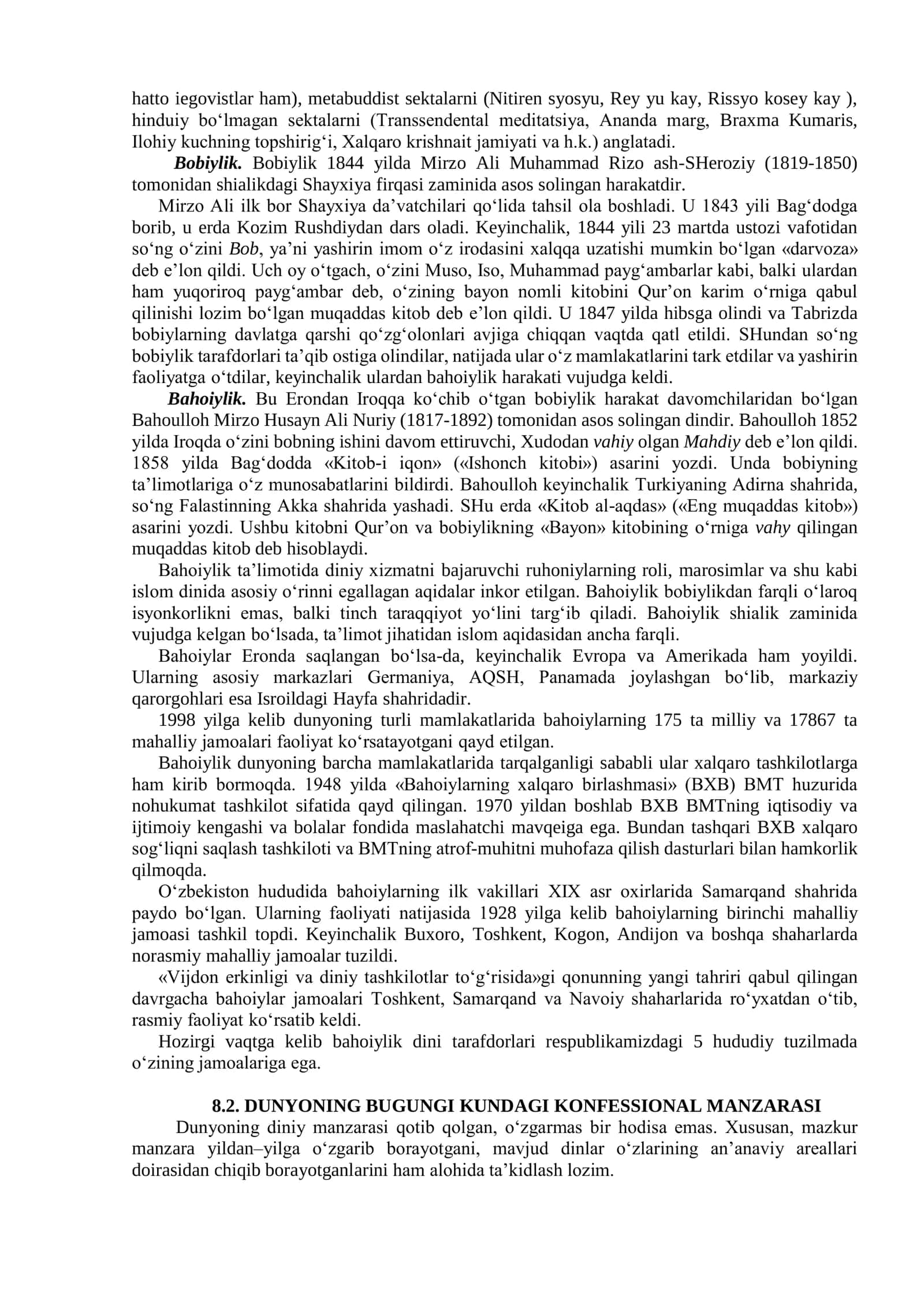 YANGI DINIY HARAKATLAR VA SEKTALAR 2