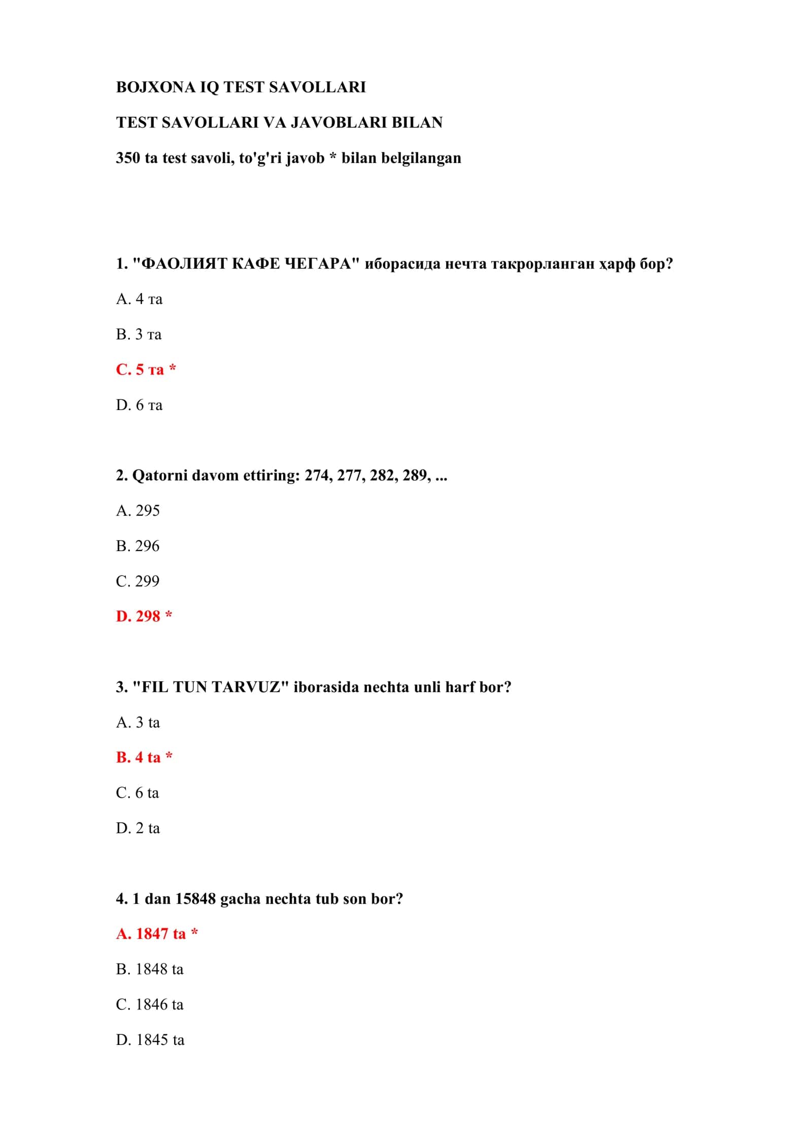BOJXONA IQ TEST SAVOLLARI 2
