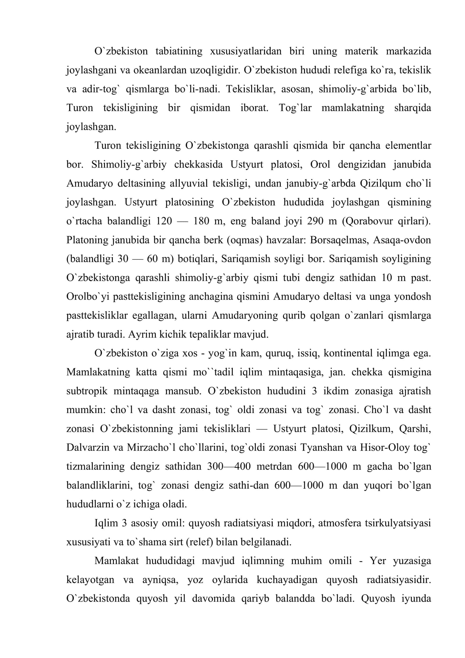 O`zbekistonning geografik holati va tabiiy iqlim sharoitlari 2