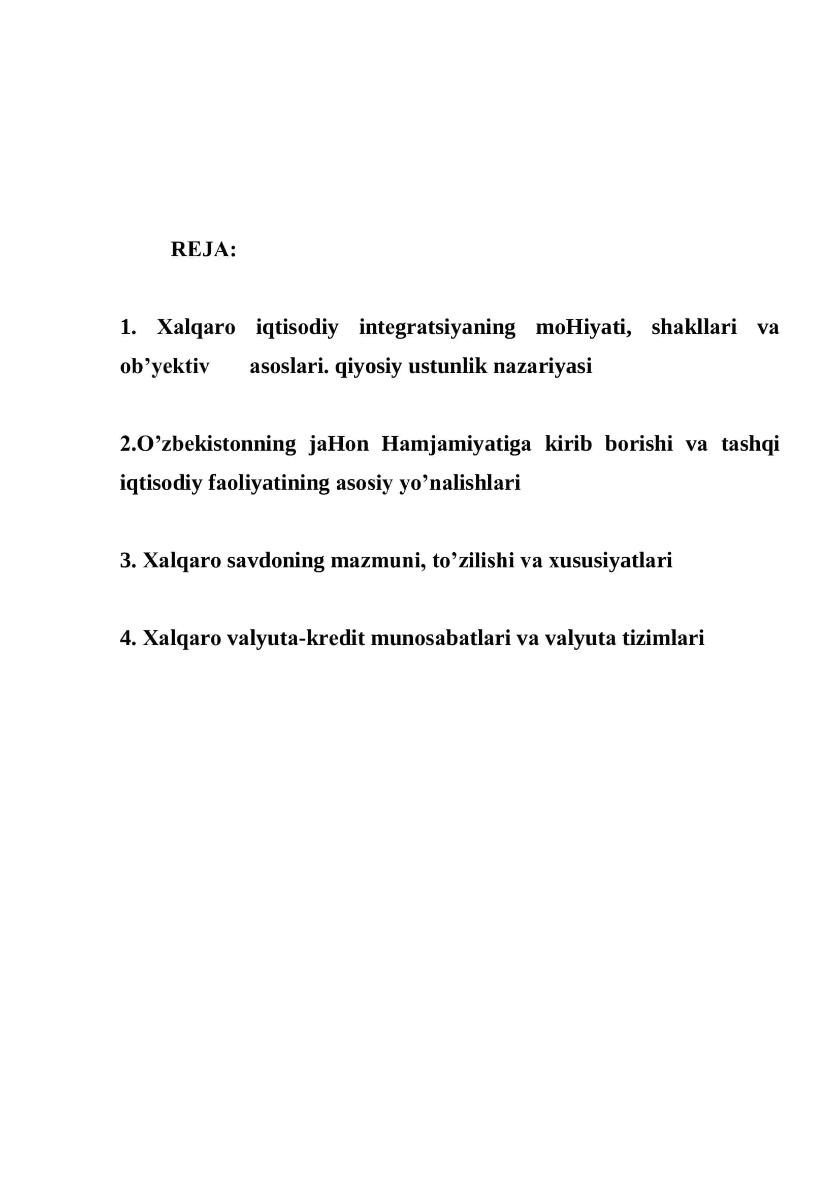 Хаlqаrо iqtisоdiy intеgrаtsiya vа O’zbеkistоnning jаhоn hаmjаmiyatigа qo’shilishi 2