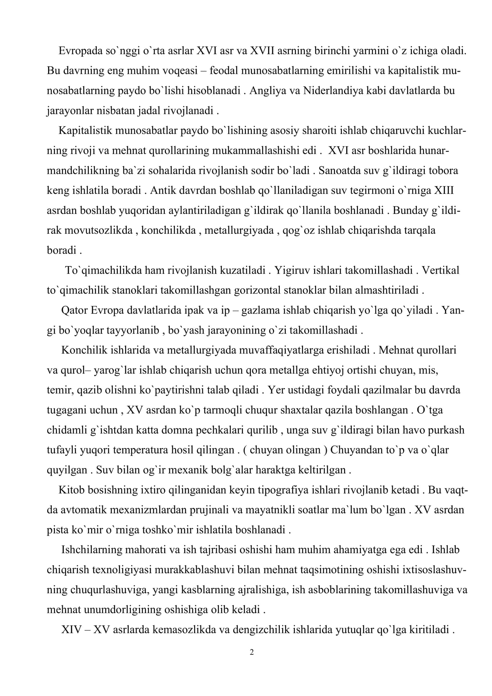 G`arbiy Evropada kapitalistik munosabatlarning paydo bo`lishi 2