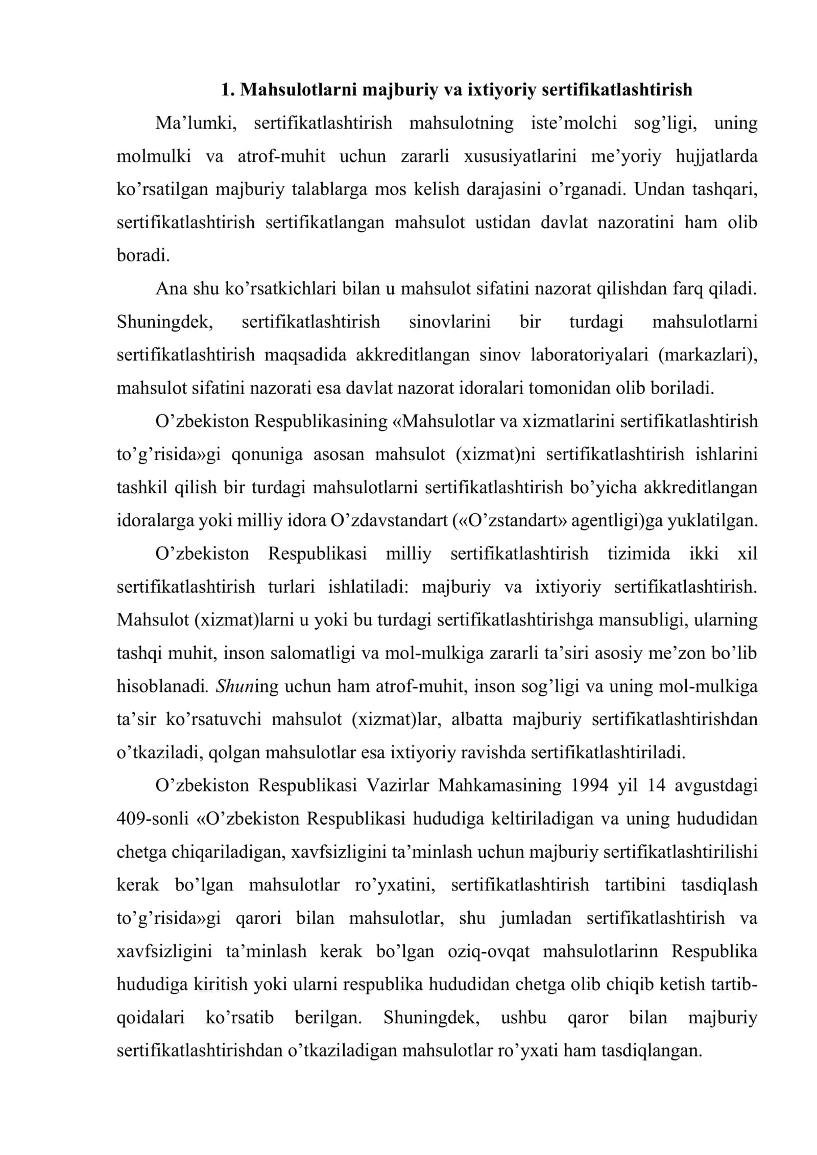 Mahsulotlar sertifikatsiyasi va uning nazorati 2