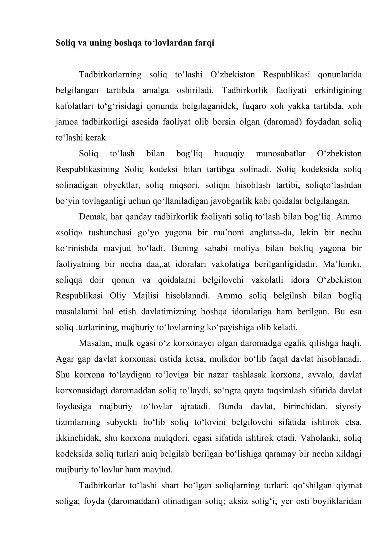 Tadbirkorlik sohasidagi soliq munosabatlari 2